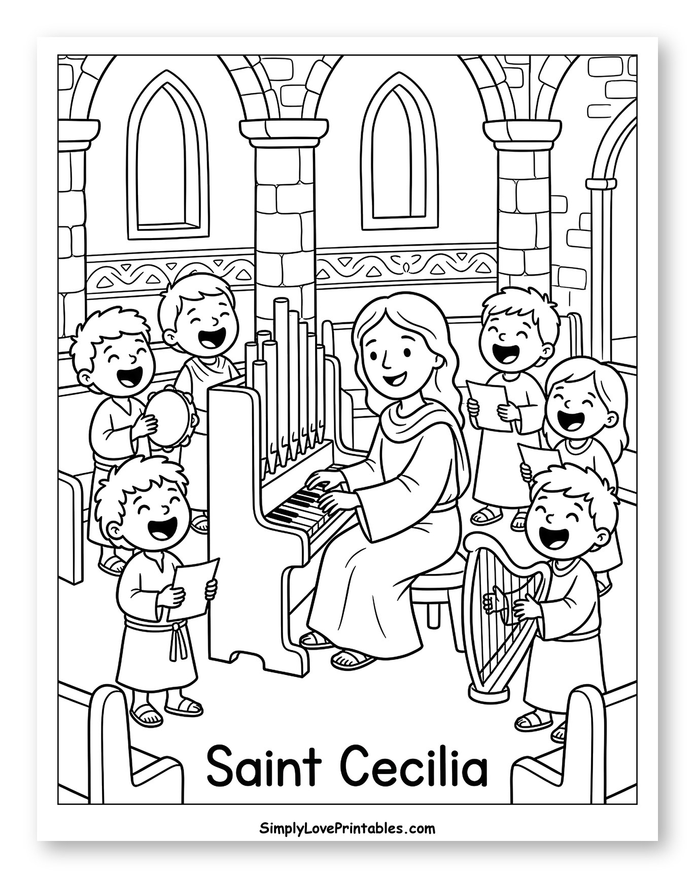 Saint Cecilia and Children Making Music in Church