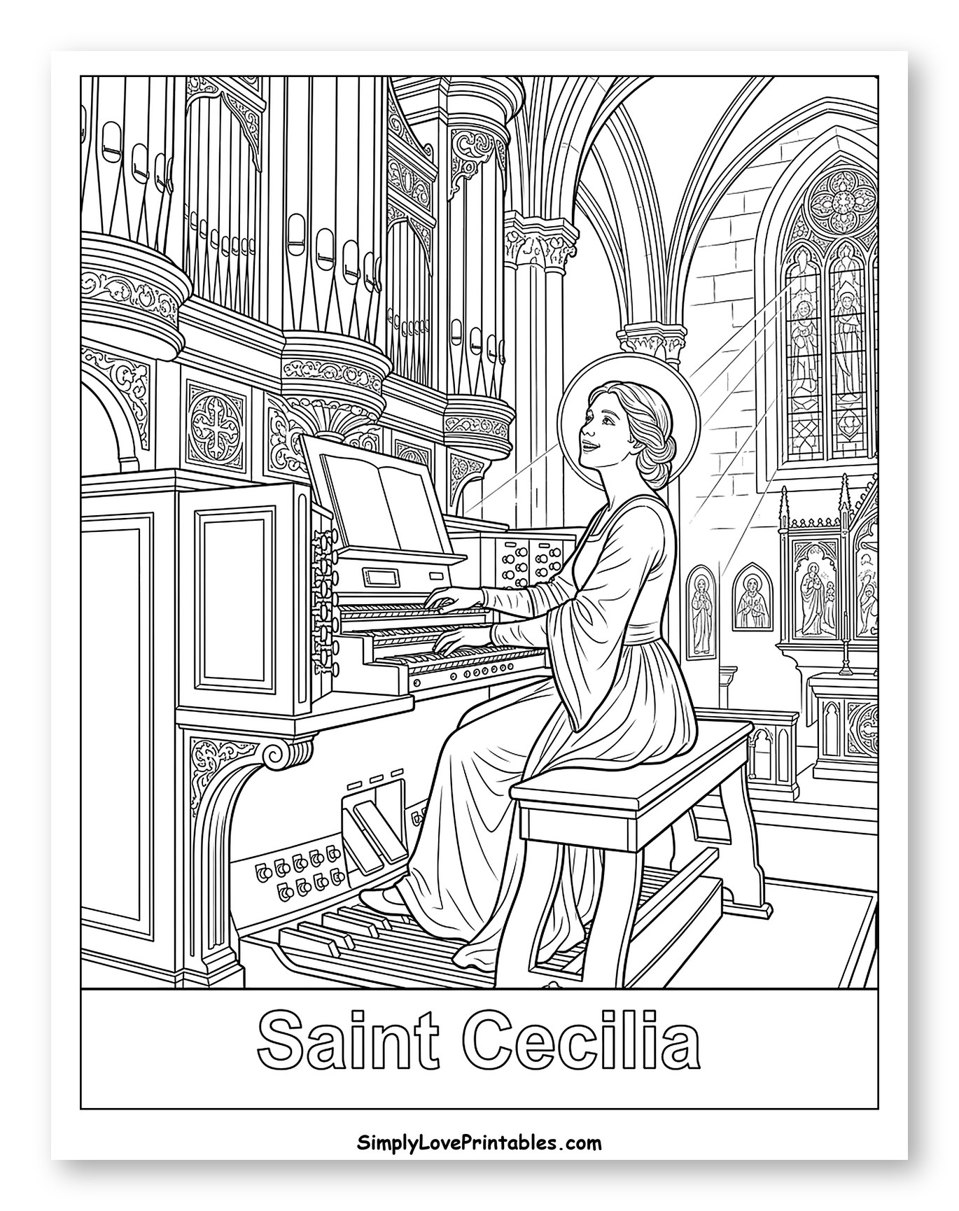 Saint Cecilia Playing Grand Church Organ