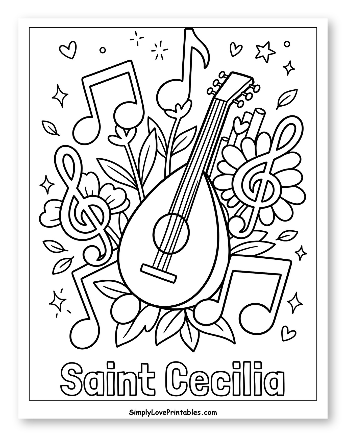 Saint Cecilia's Mandolin with Musical Notes