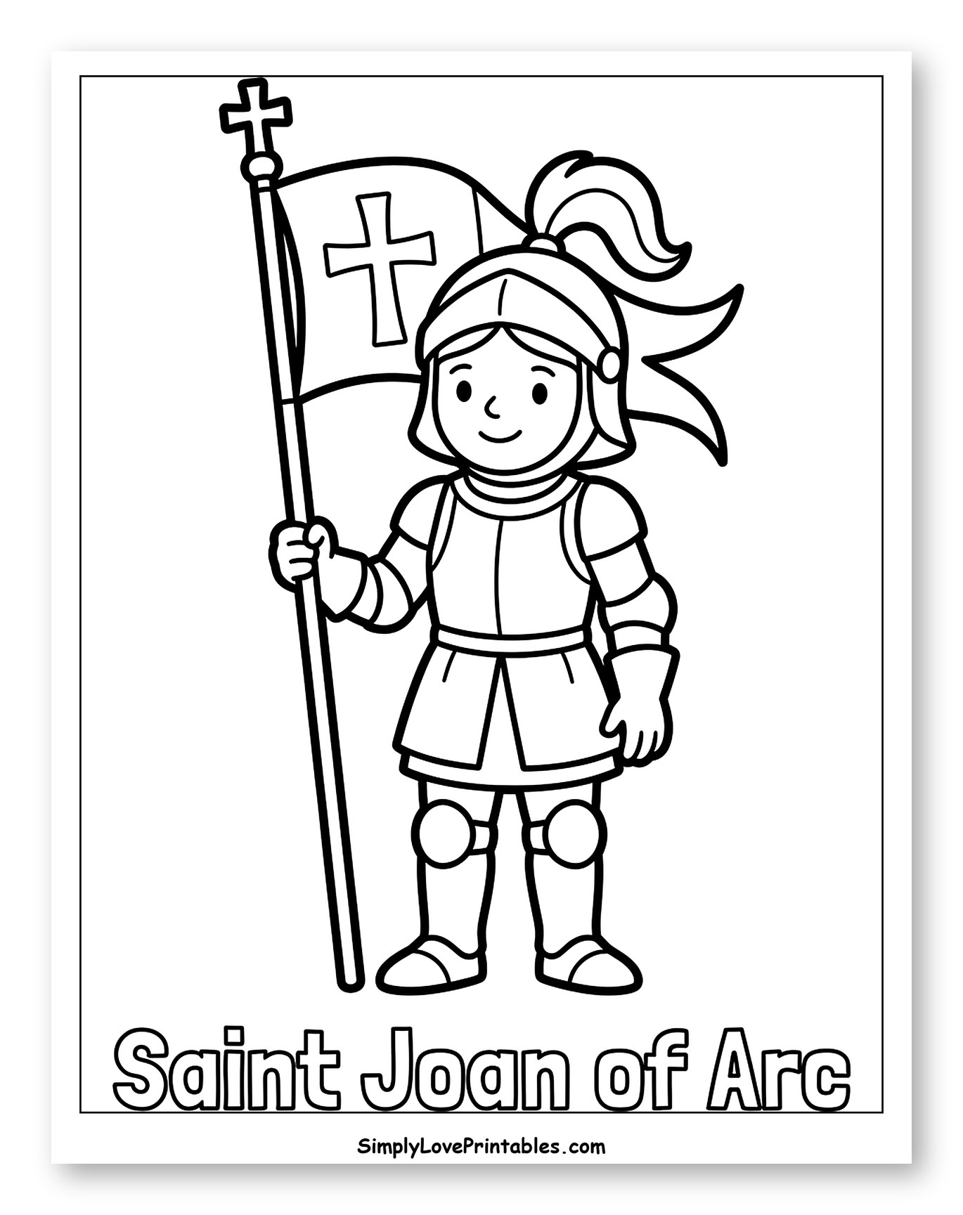 Saint Joan of Arc in Armor Holding Flag to Color for Toddlers