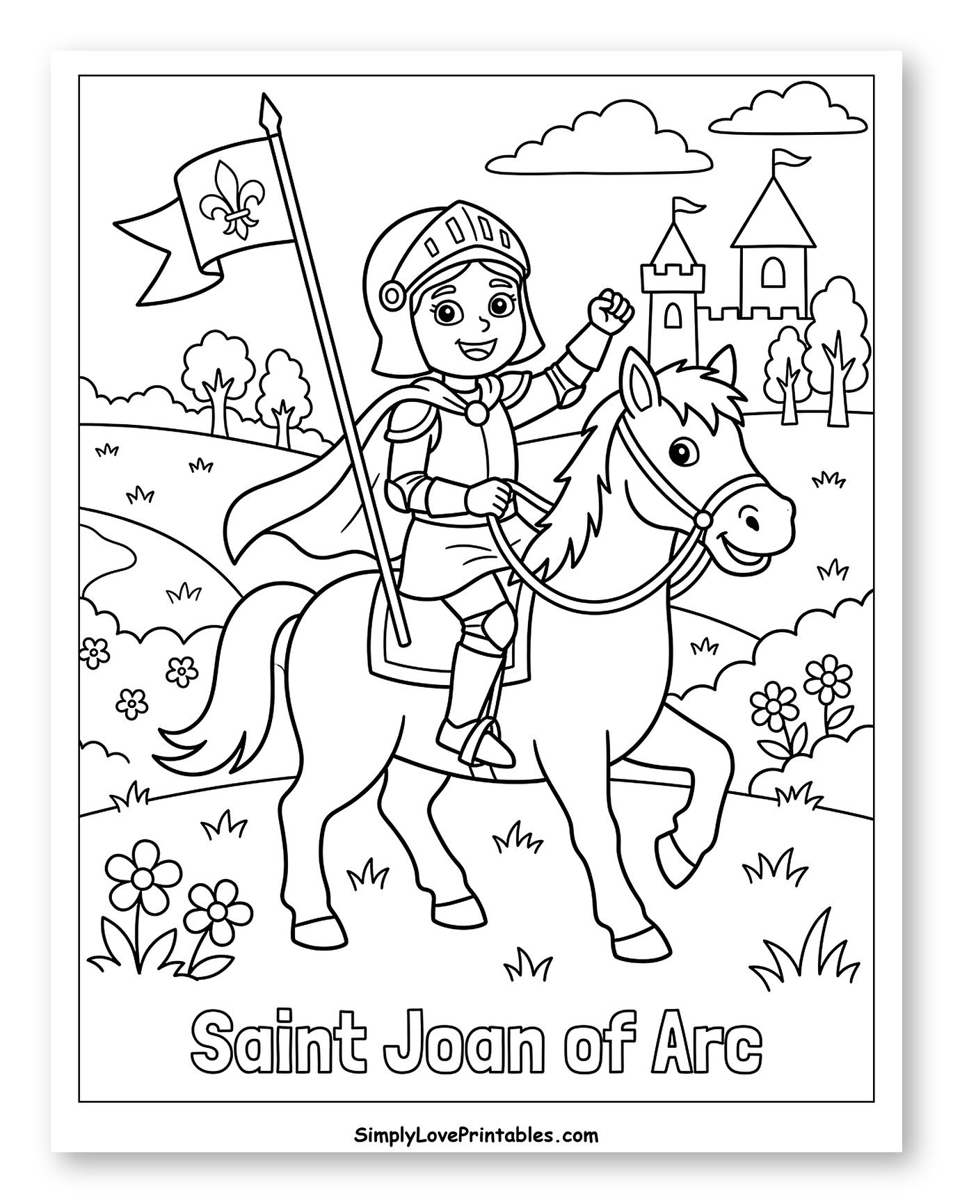 Saint Joan of Arc Riding a Horse to Color for Kids