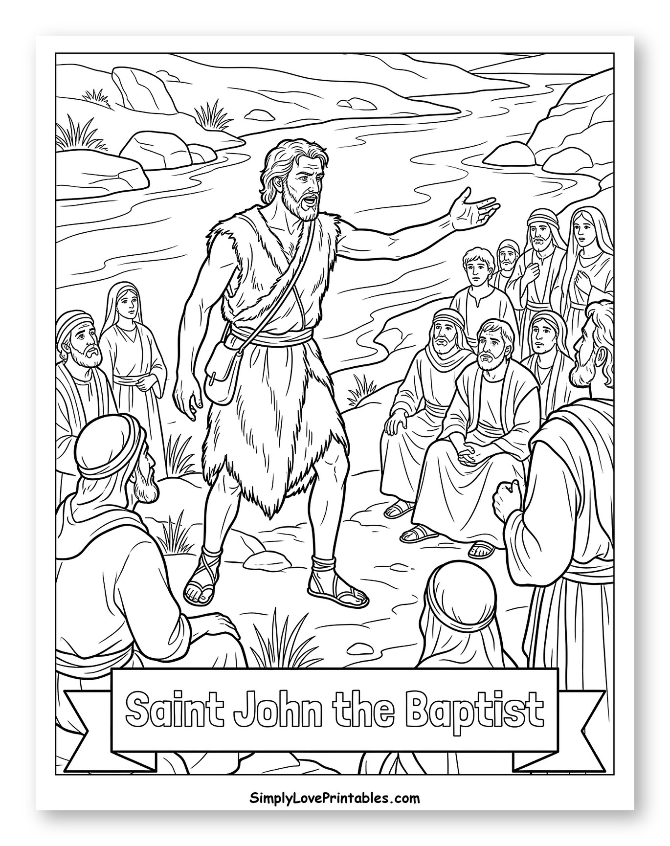 Saint John the Baptist Preaching to a Crowd Coloring Sheet