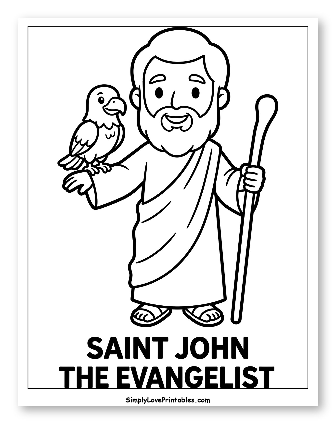 Saint John the Evangelist with Eagle and Staff Coloring Page for Toddlers