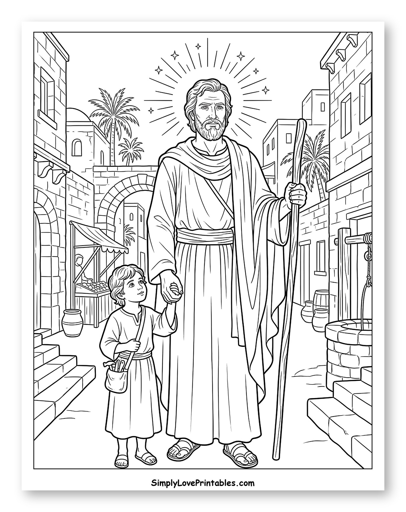 Saint Joseph and Young Jesus Walking Together
