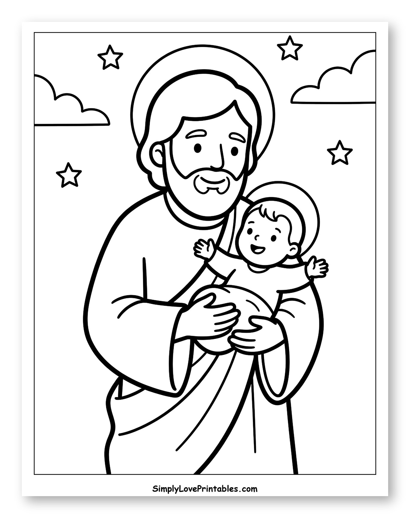 Saint Joseph Cradling Baby Jesus to Color for Toddlers