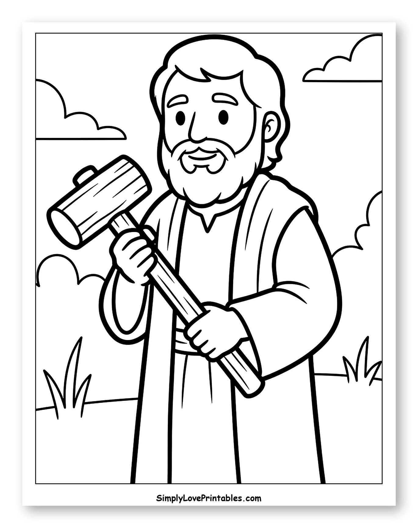 Saint Joseph Holding a Carpenter's Hammer Coloring Page for Toddlers