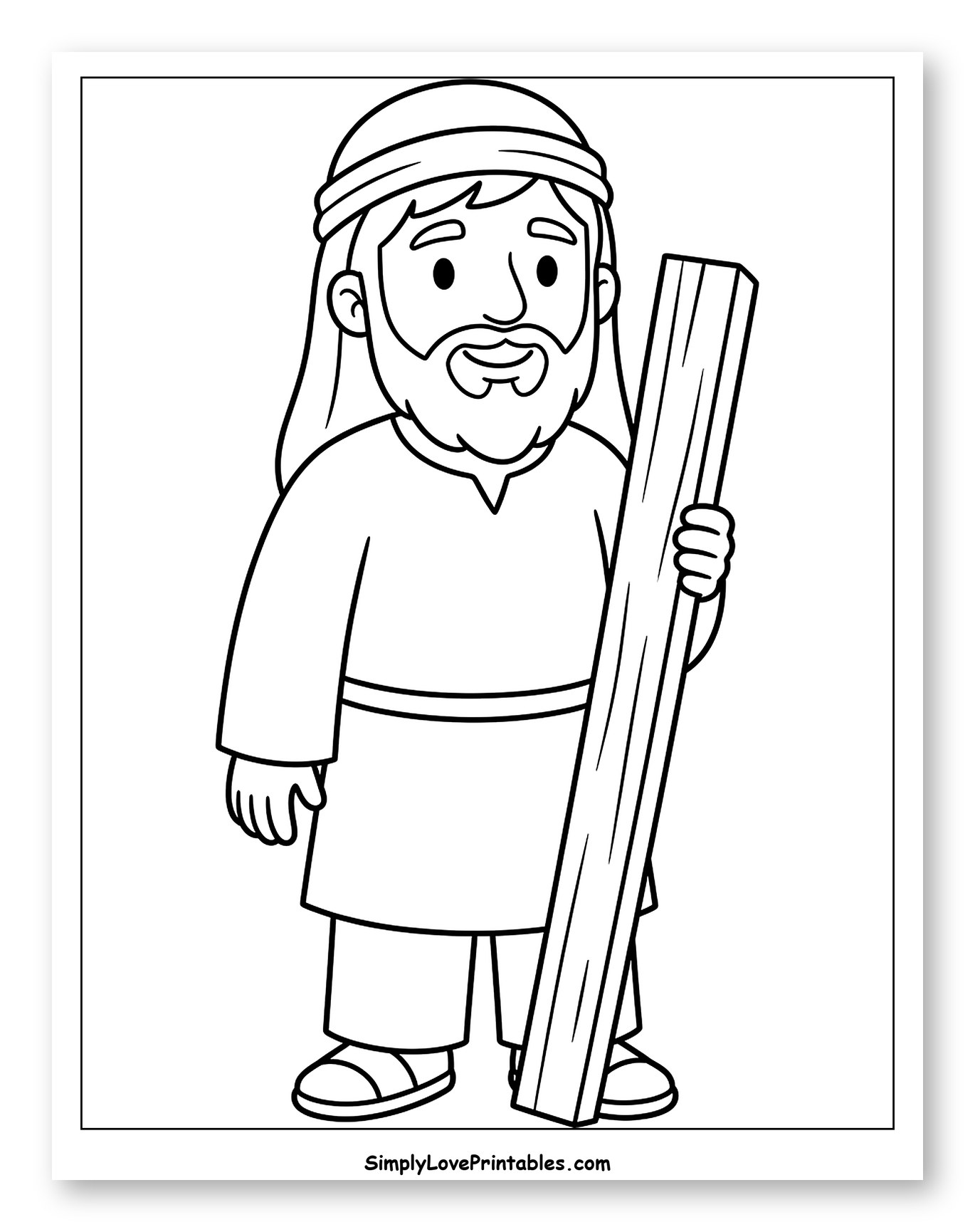 Saint Joseph Holding Wood Plank Coloring Sheet for Toddlers