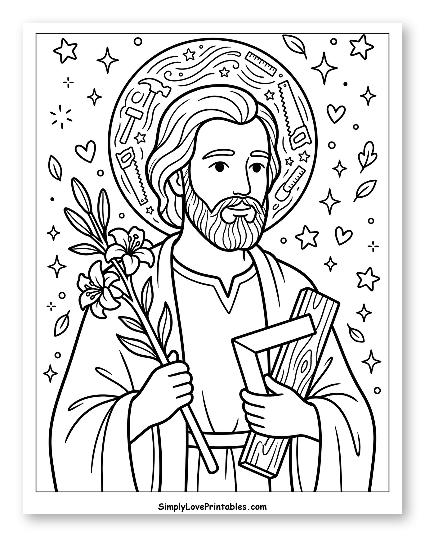Saint Joseph with Lilies and Carpenter Tools