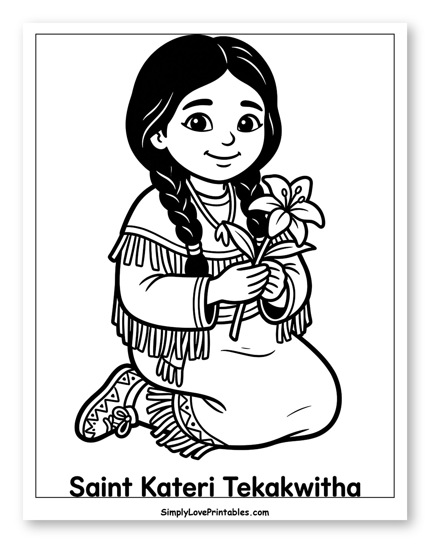 Saint Kateri Tekakwitha Kneeling with a Lily