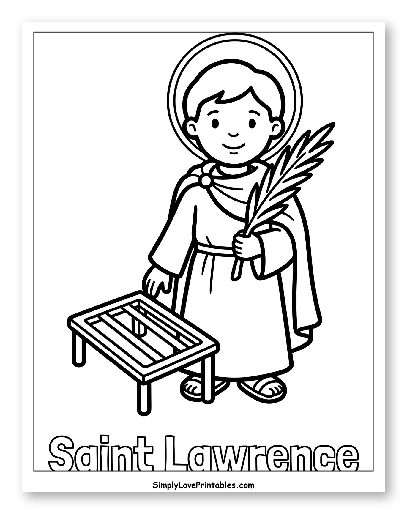 Saint Lawrence with Gridiron and Palm Branch Coloring Sheet for Toddlers