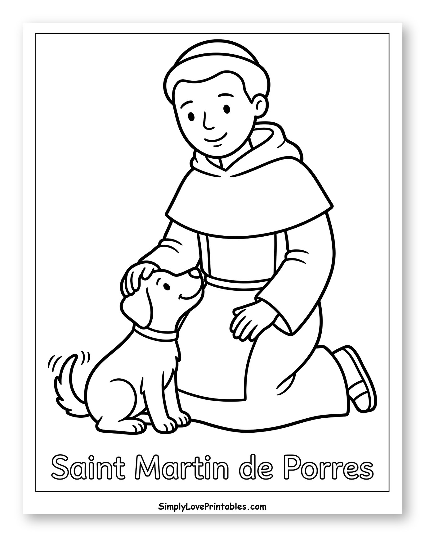 Saint Martin de Porres Kneeling with a Dog