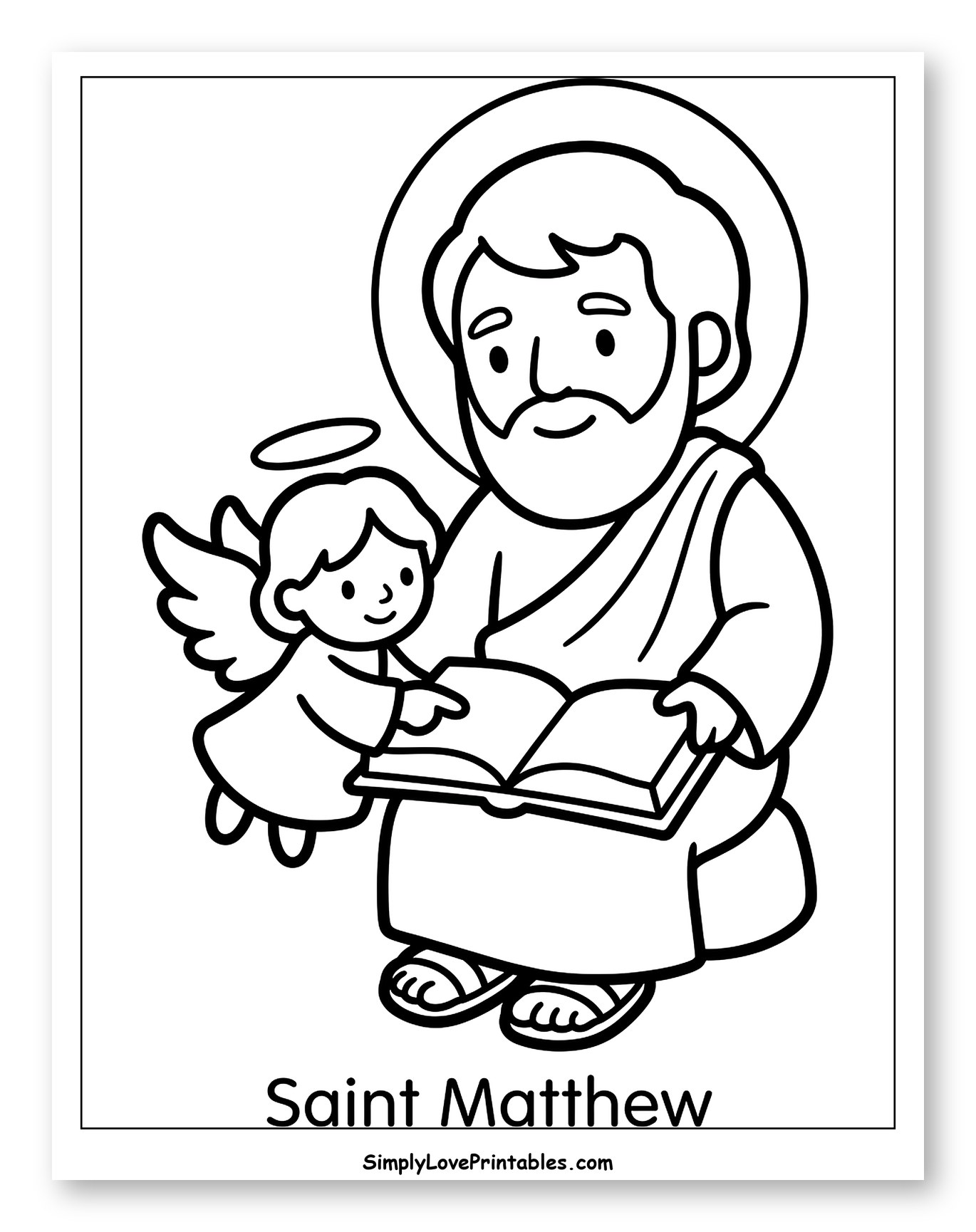 Saint Matthew and an Angel Reading Coloring Sheet for Toddlers