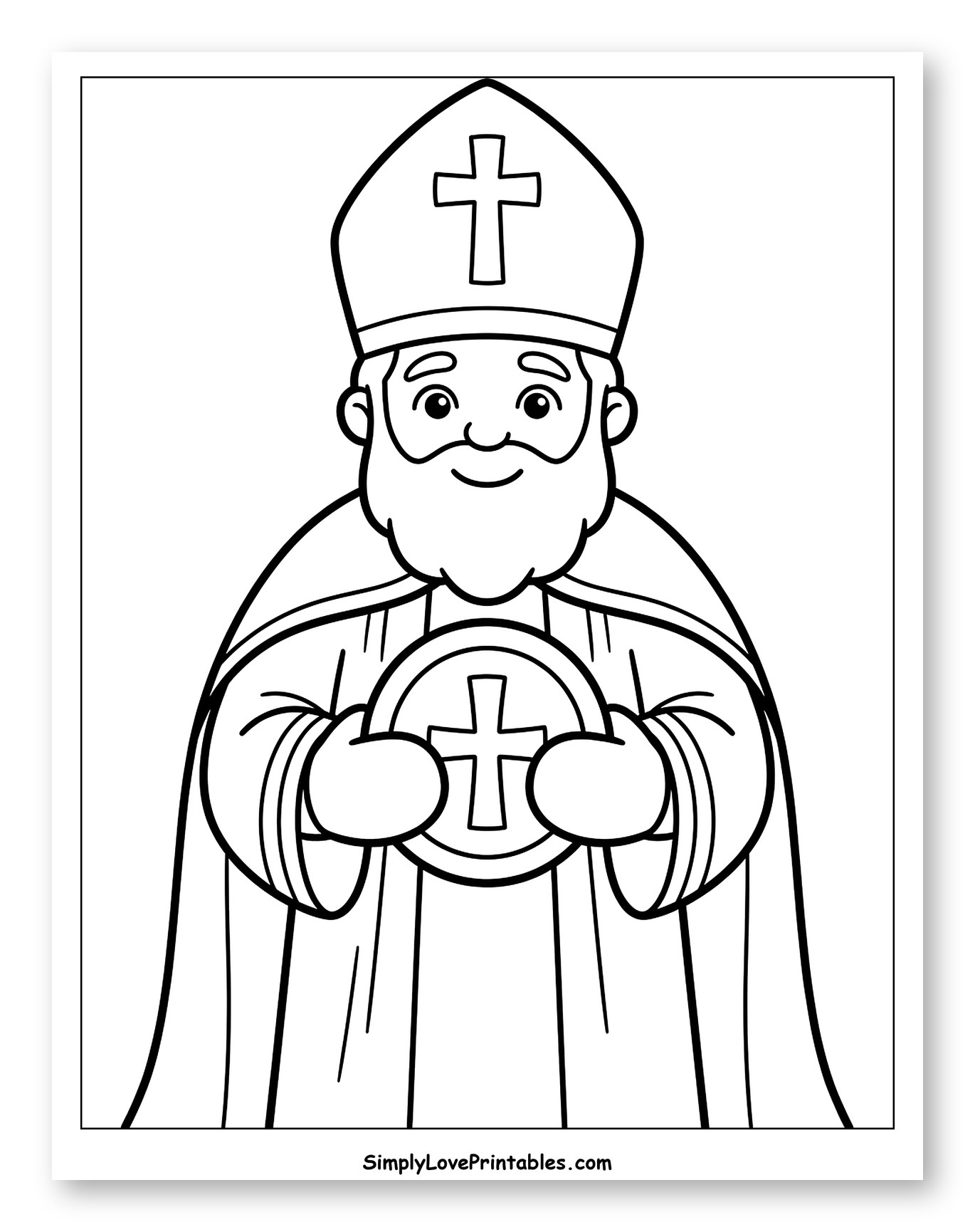 Saint Nicholas Holding a Cross Medallion Coloring Sheet for Toddlers