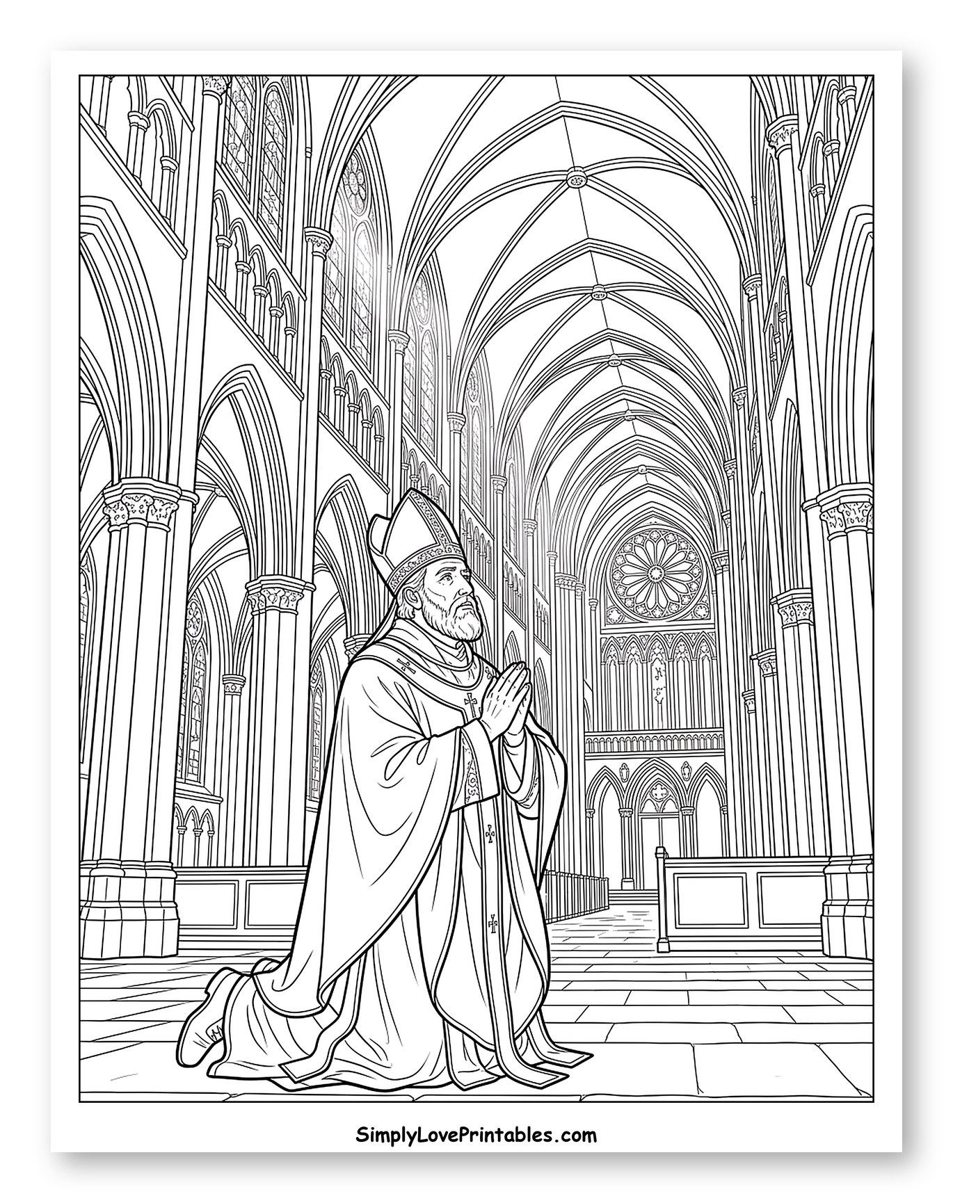 Saint Nicholas Praying in a Grand Cathedral