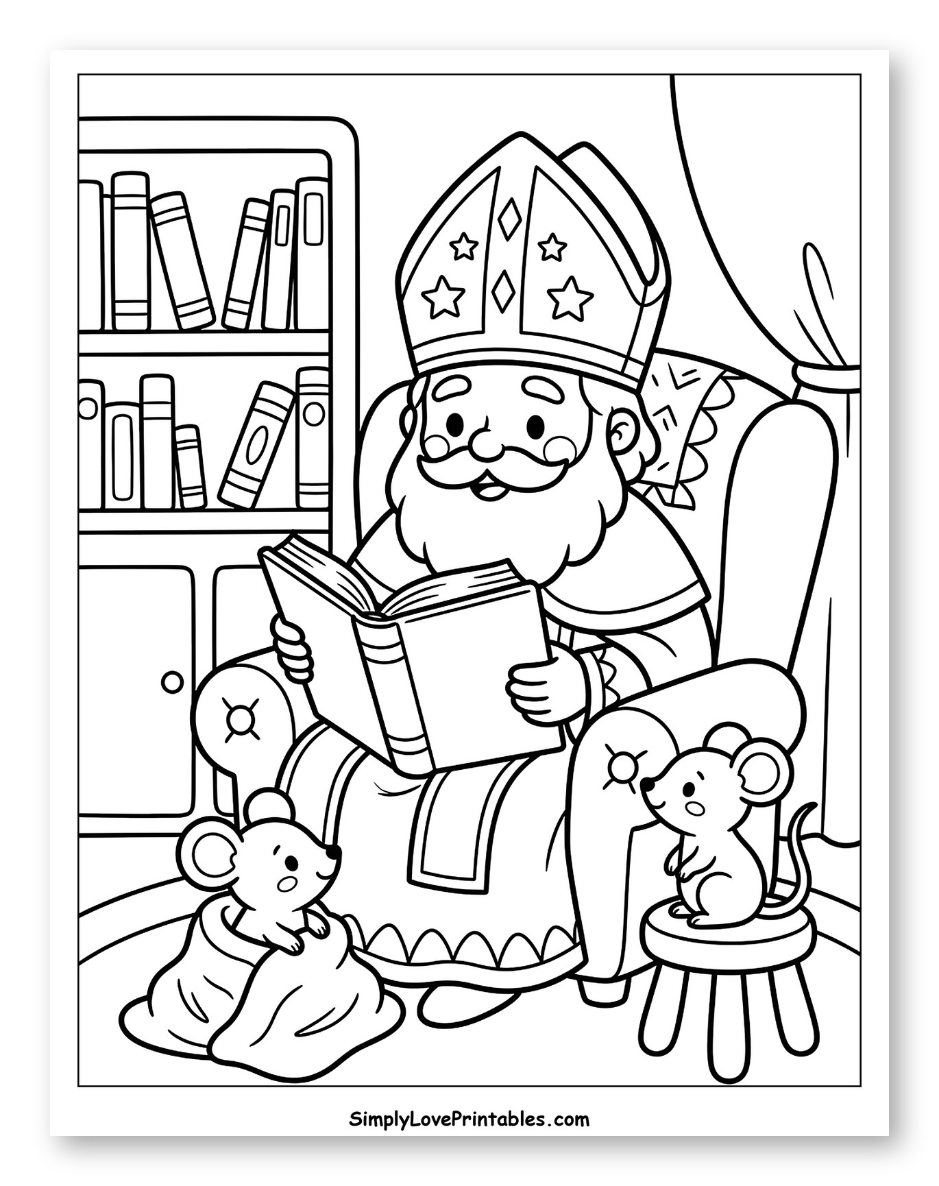 Saint Nicholas Reading to Cute Mice