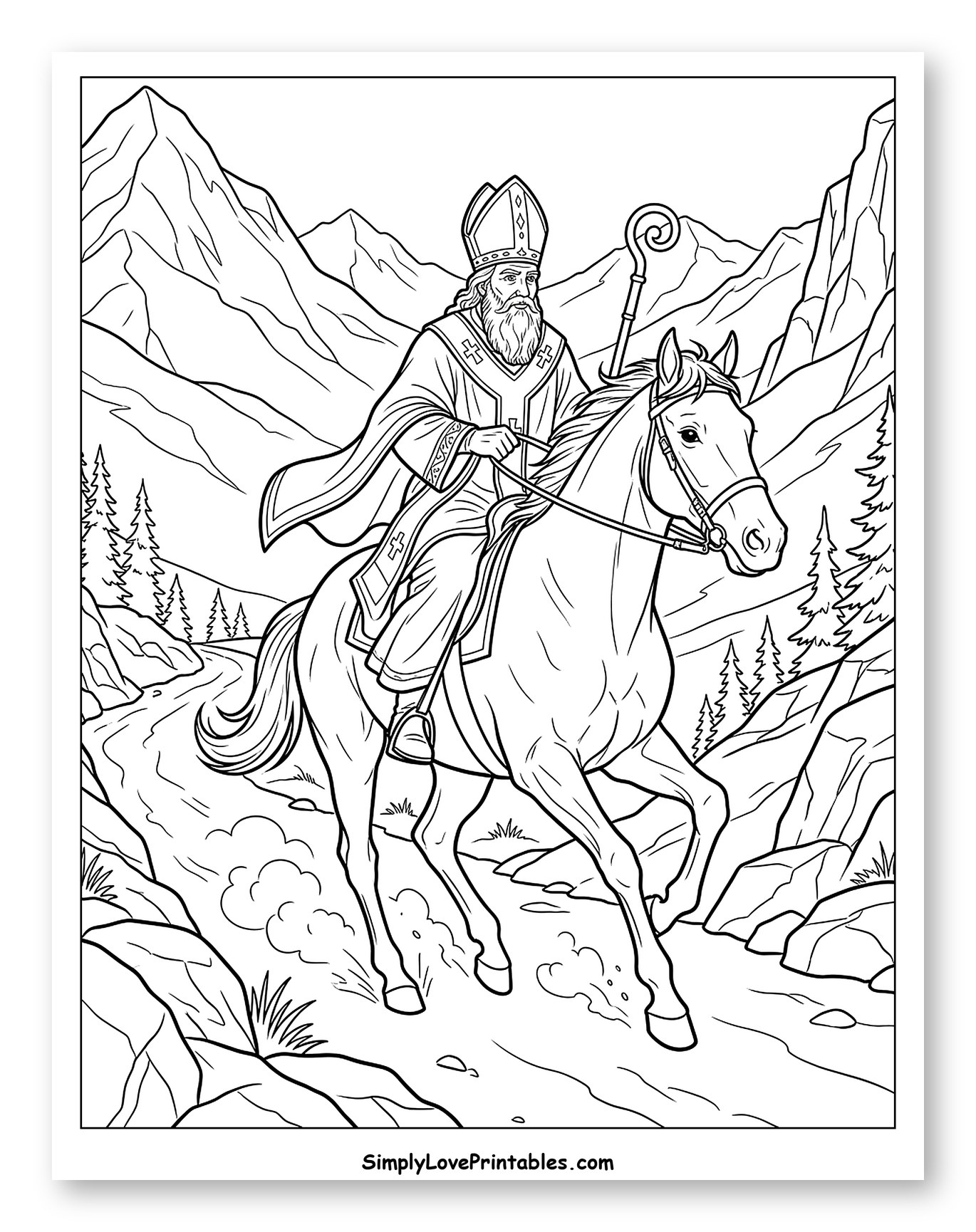 Saint Nicholas Riding Horse on Mountain Path