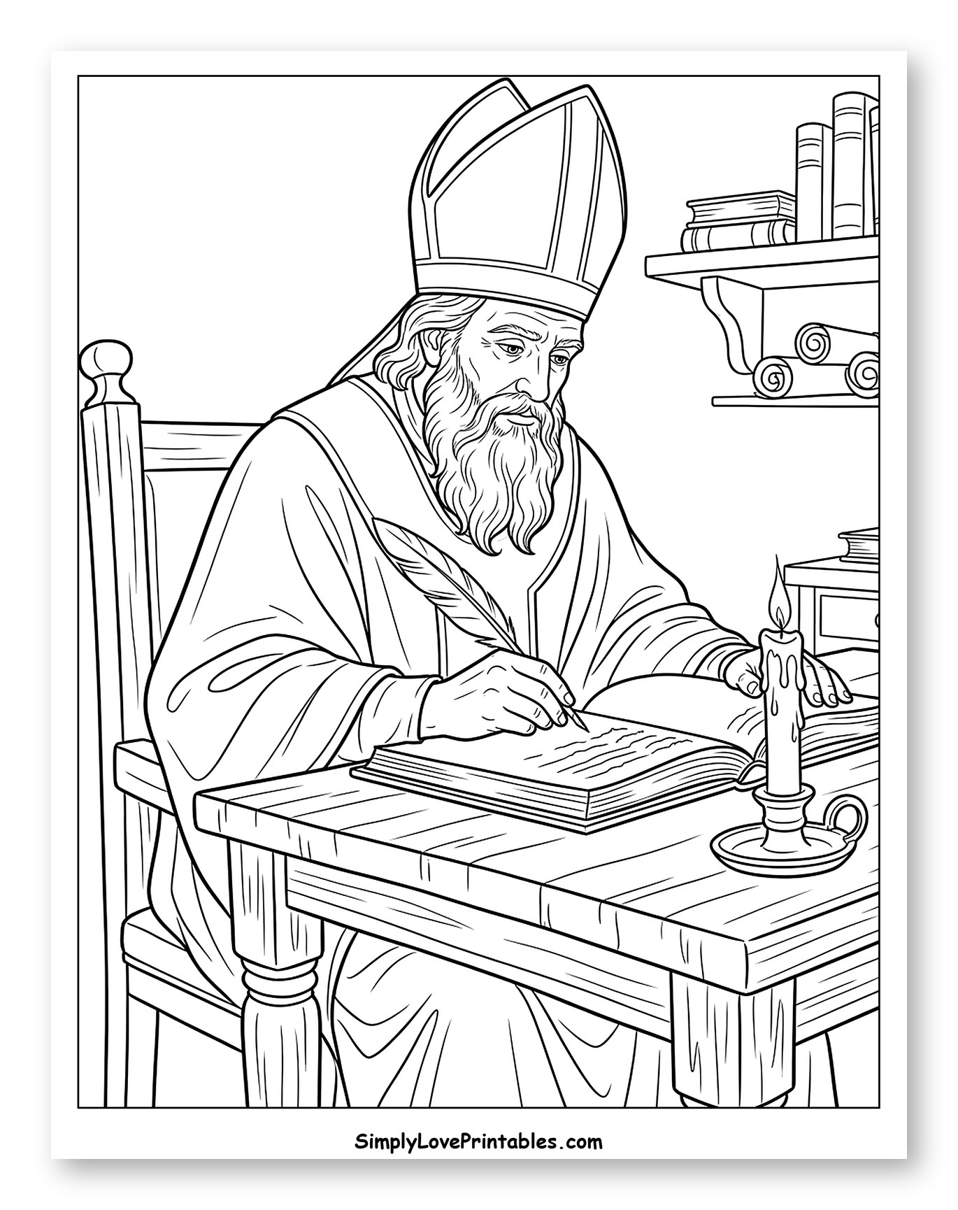 Saint Nicholas Writing in a Book Coloring Sheet