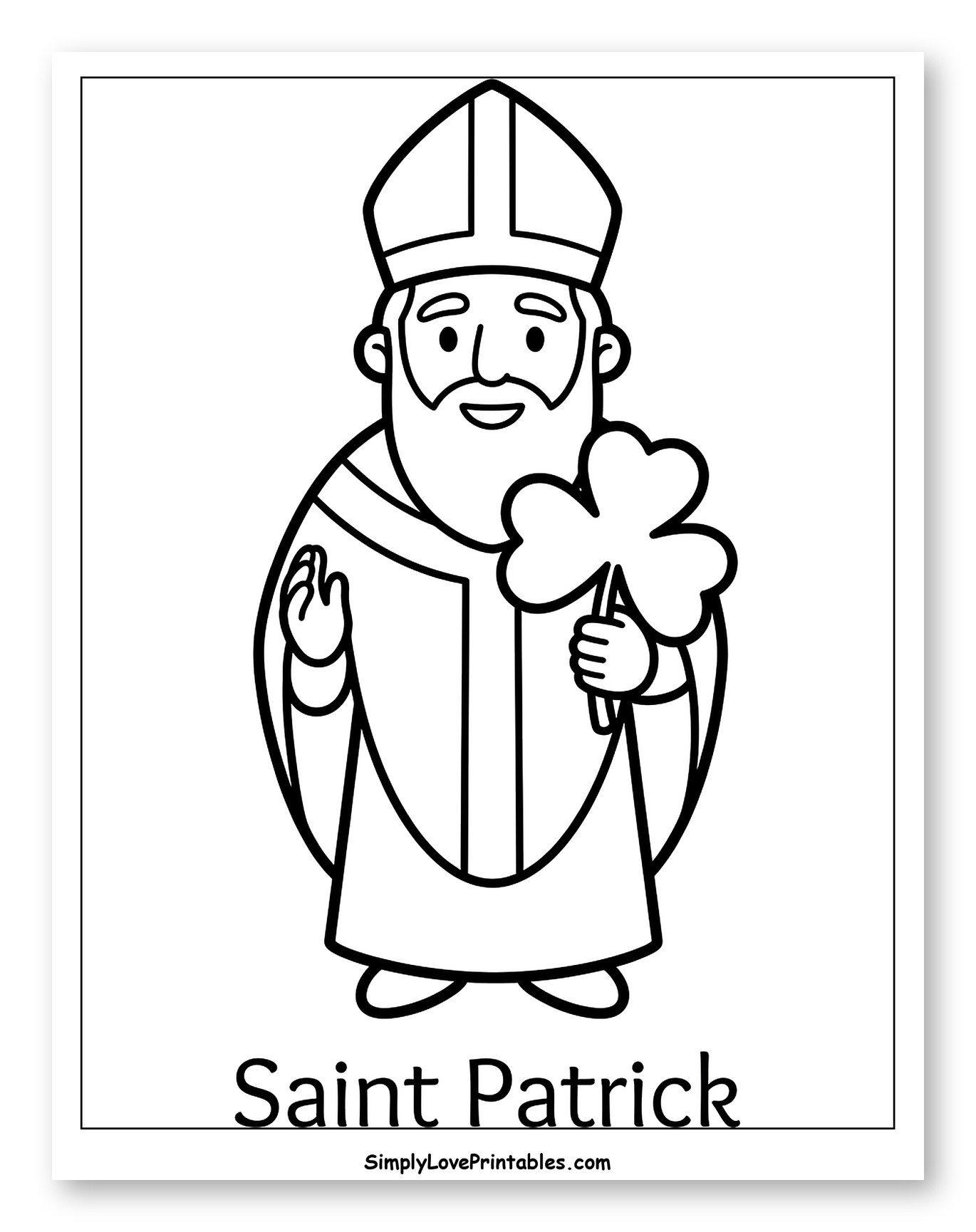Saint Patrick with a Shamrock to Color for Toddlers