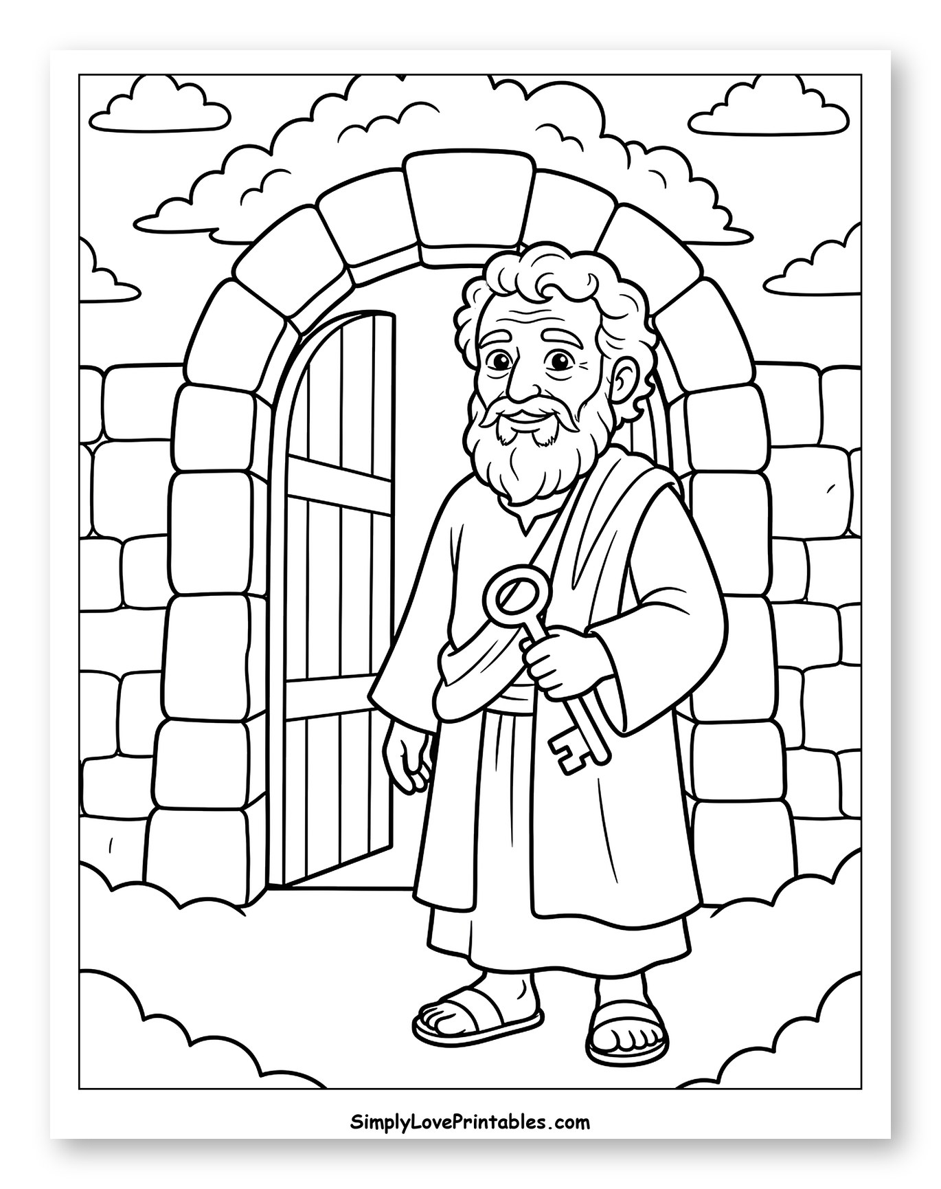 Saint Peter with Key at Heaven's Gate Coloring Sheet for Kids