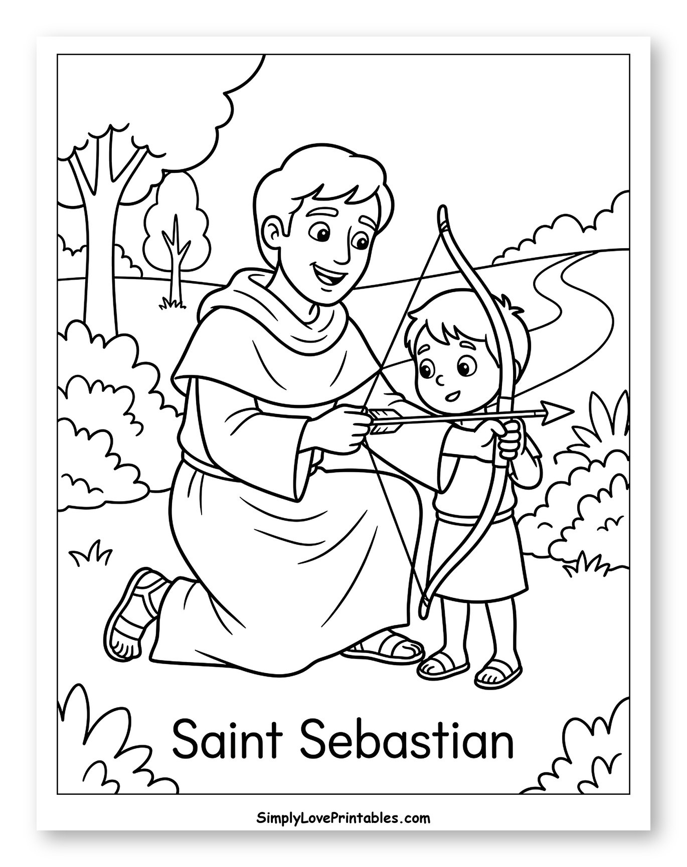 Saint Sebastian Teaches Boy Archery