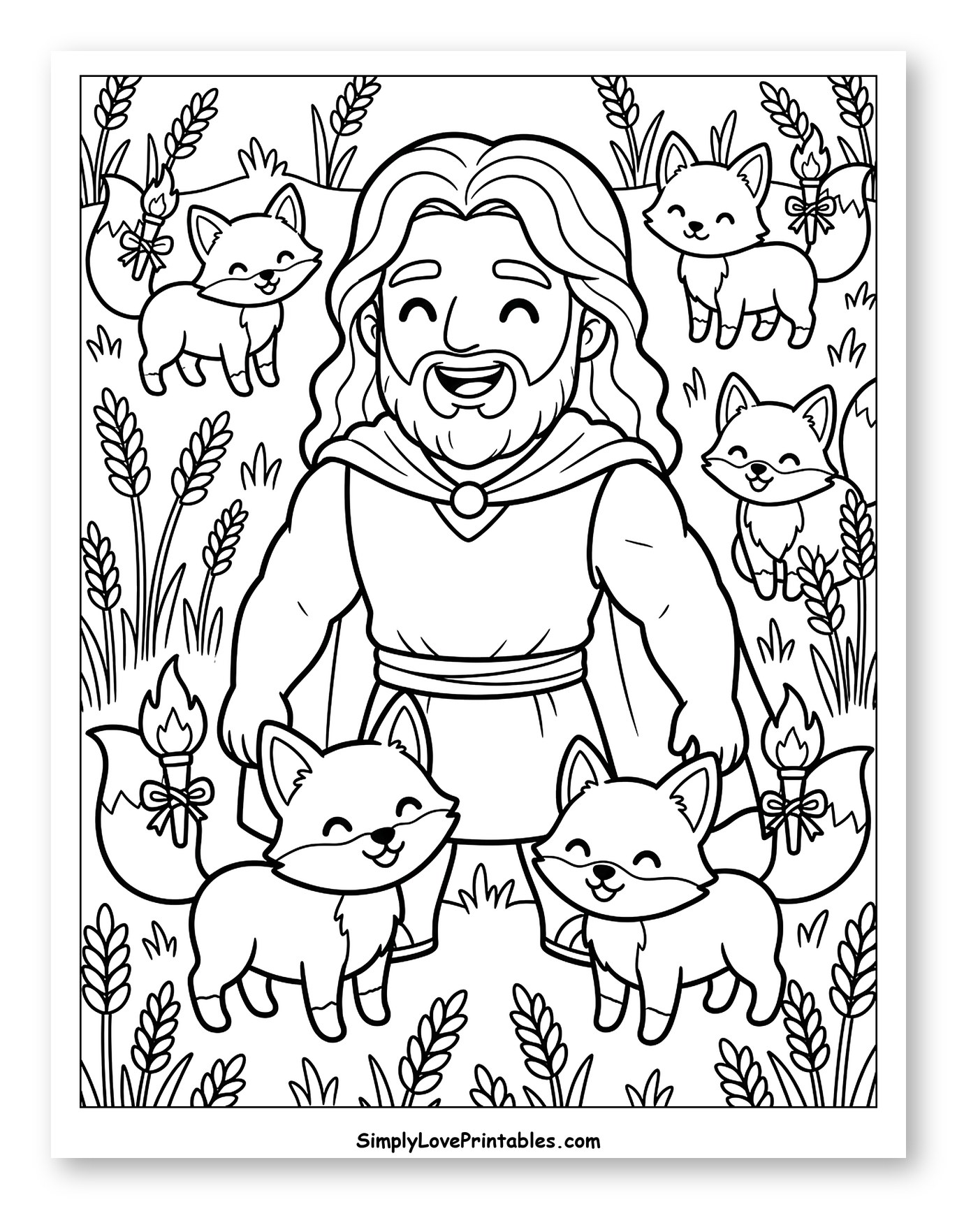 Samson and Smiling Foxes Coloring Sheet for Kids