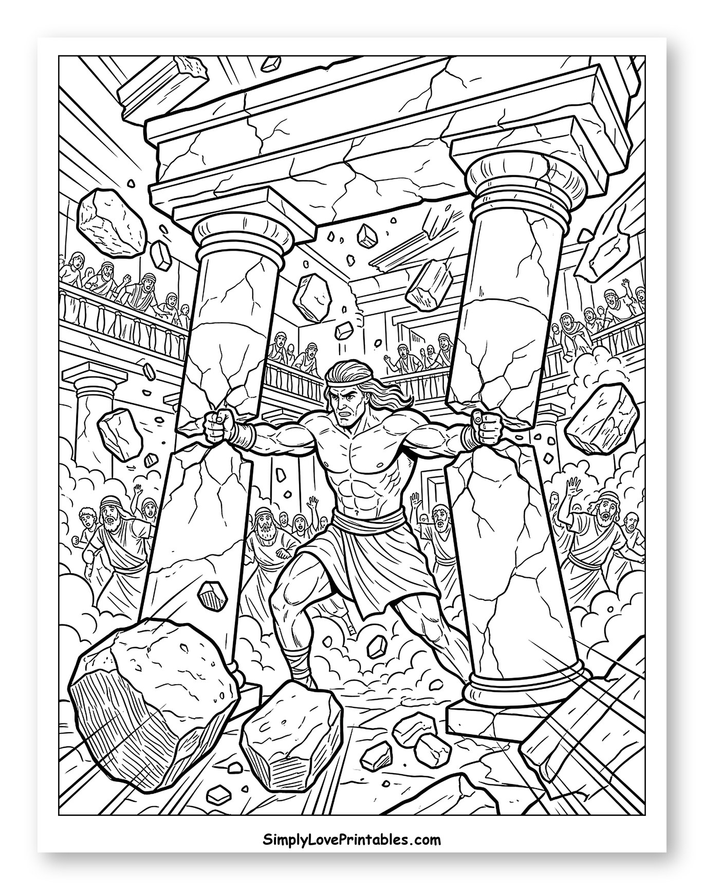 Samson Collapsing Temple Pillars Coloring Page