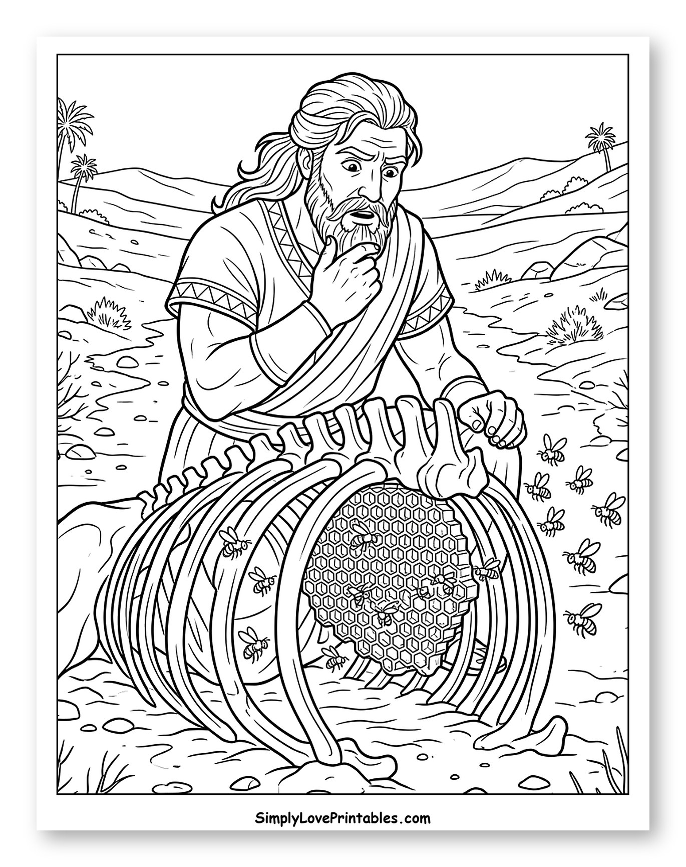 Samson Finds Honey in Lion's Carcass Coloring Page