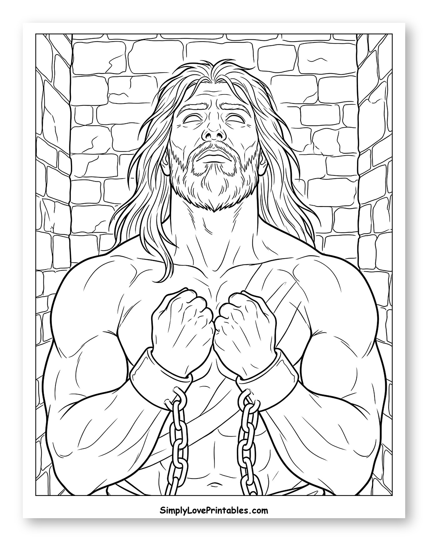 Samson in Chains Looking Up in Prison Coloring Sheet
