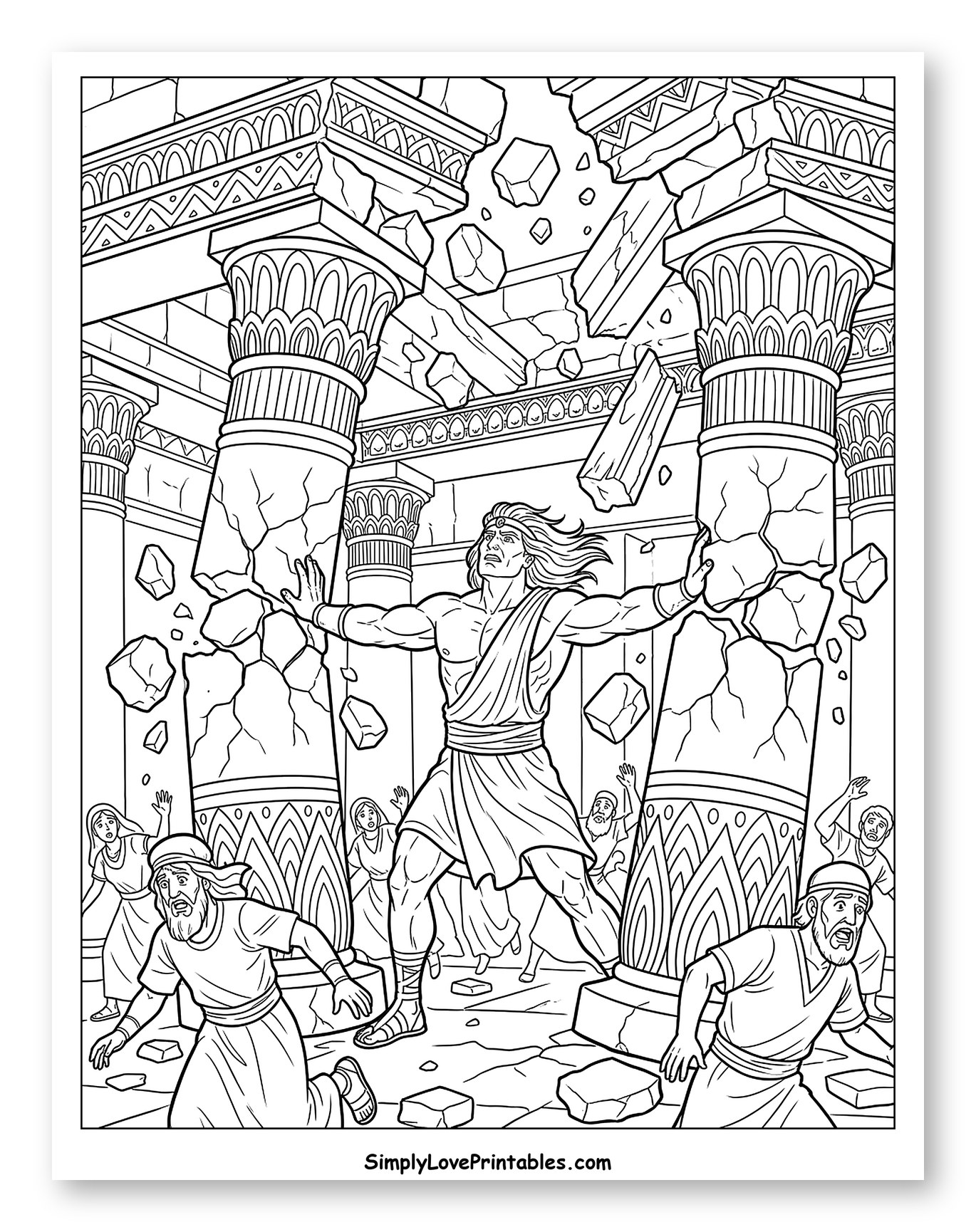 Samson Pulling Down Temple Pillars to Color