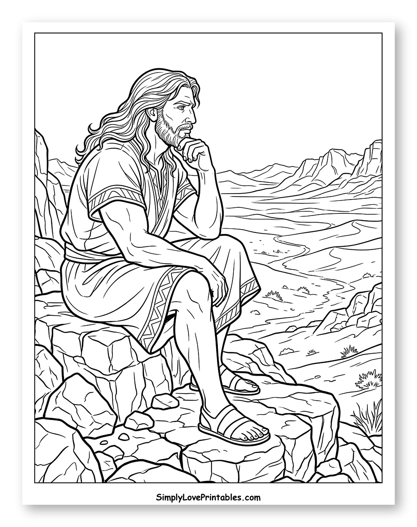 Samson Sitting on Rocks Contemplating Coloring Page