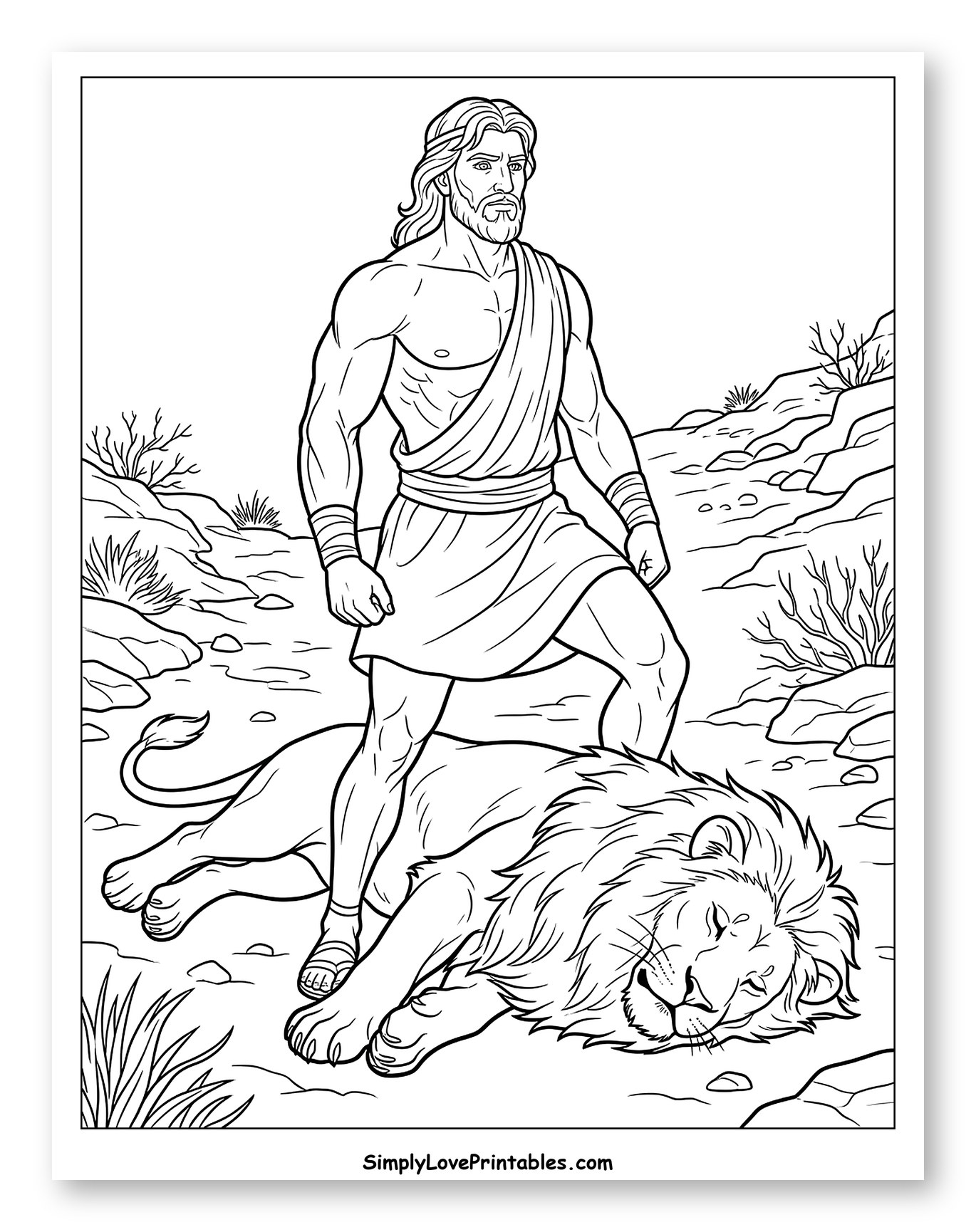 Samson Standing Over a Slain Lion to Color