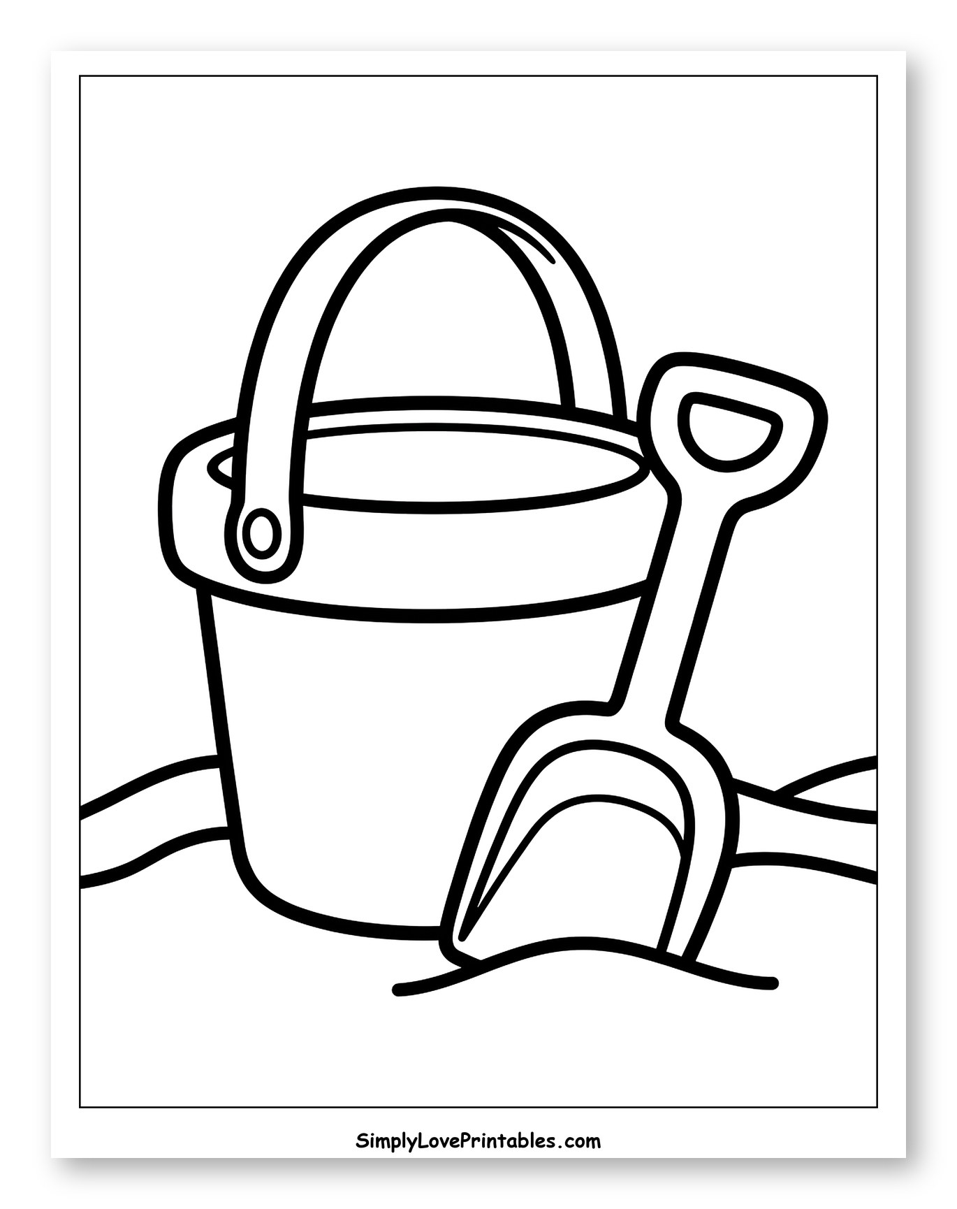 Sand Bucket and Shovel in Sand Coloring Sheet for Toddlers