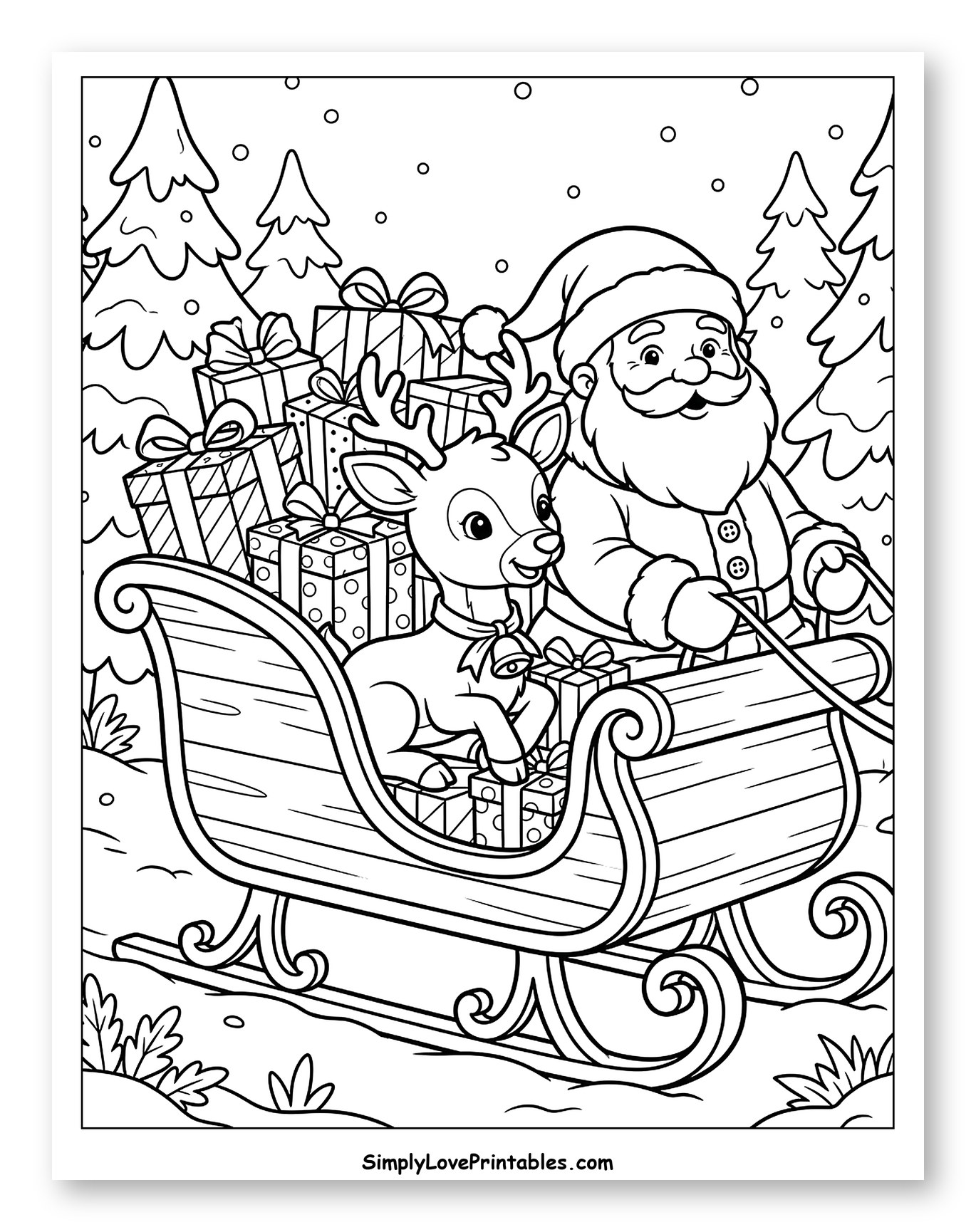 Santa and Reindeer Riding in a Festive Sleigh