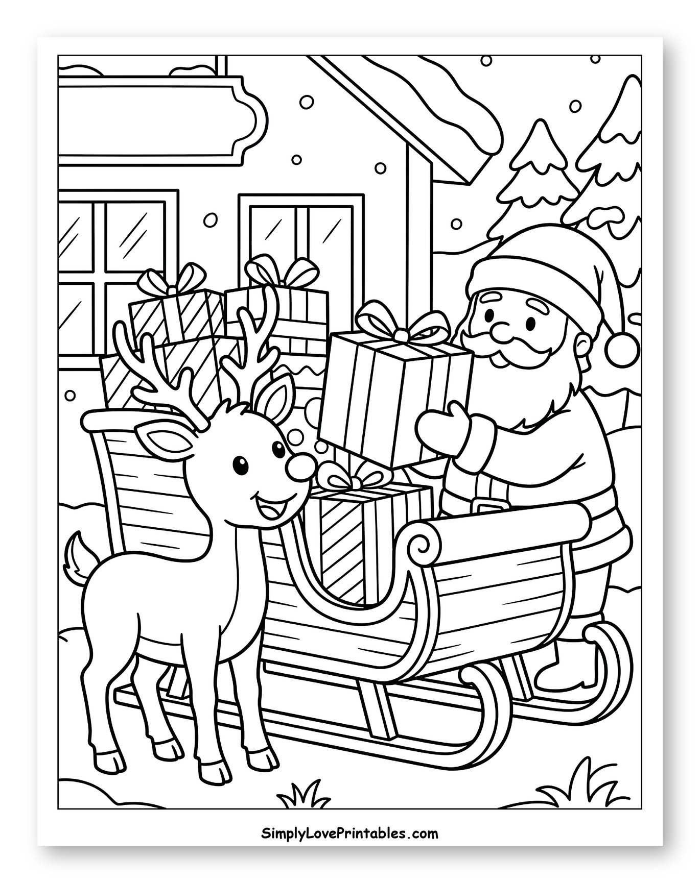 Santa Claus and Rudolph Packing the Christmas Sleigh