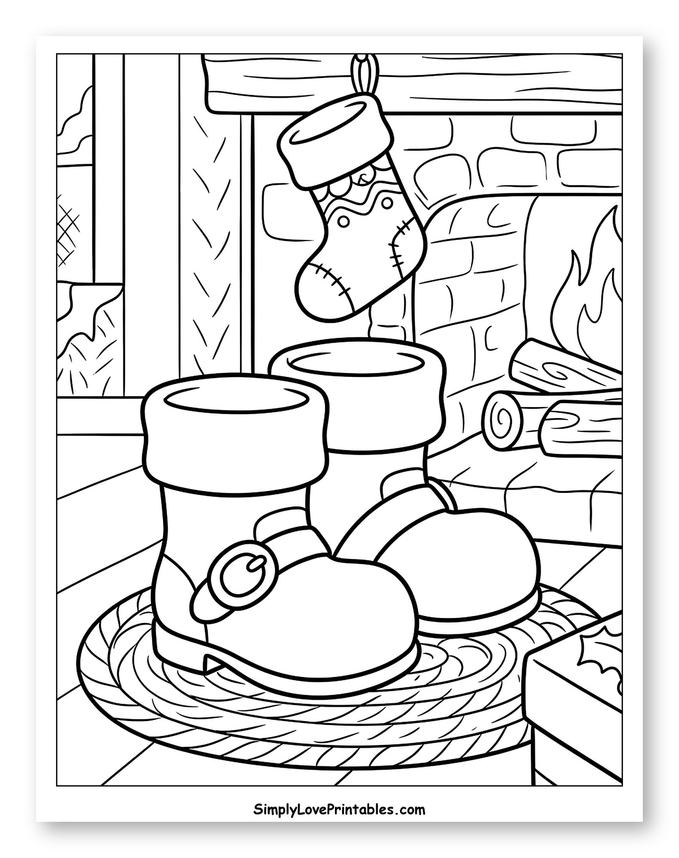 Santa Claus Boots by a Cozy Fireplace