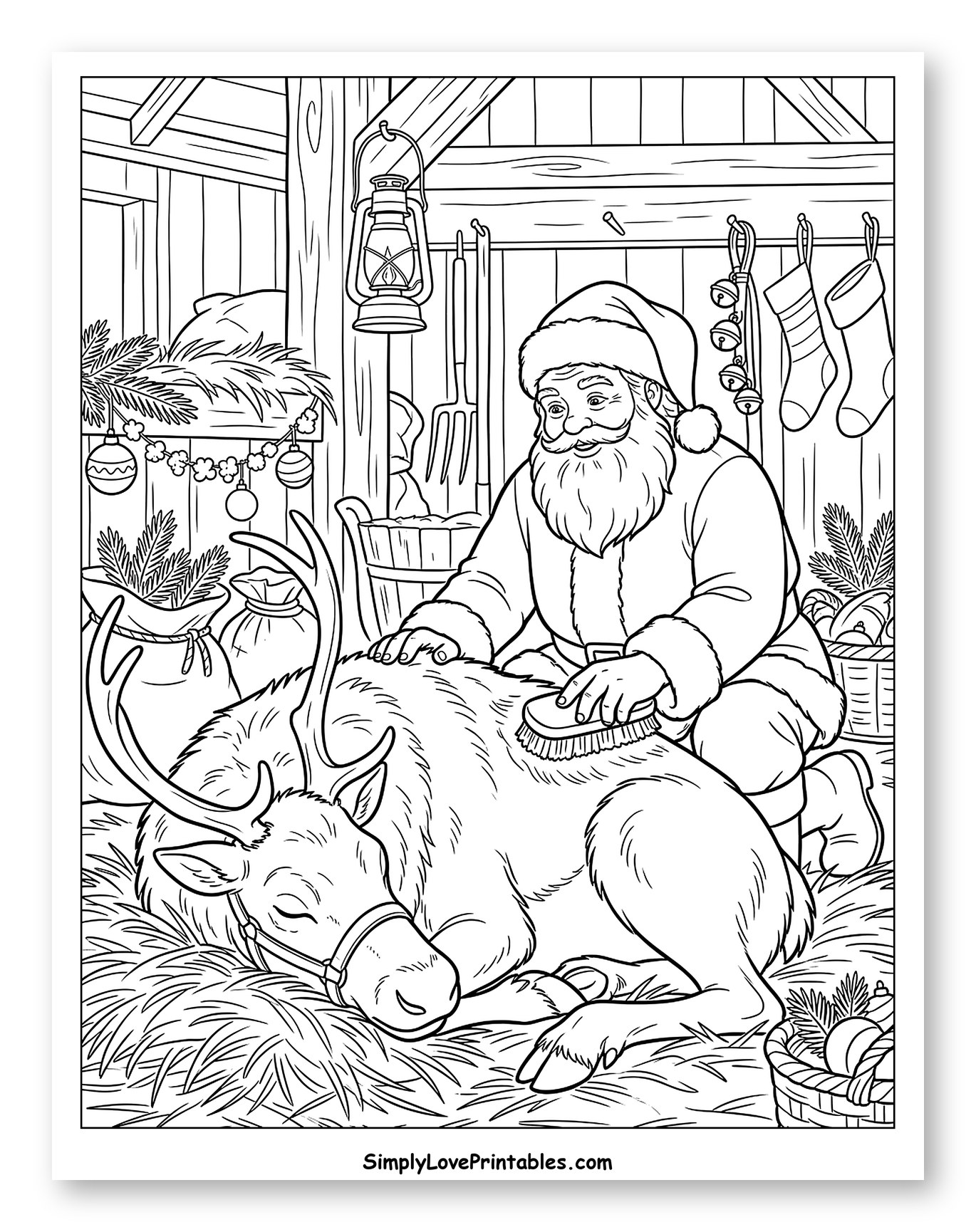 Santa Claus Caring for a Sleeping Reindeer