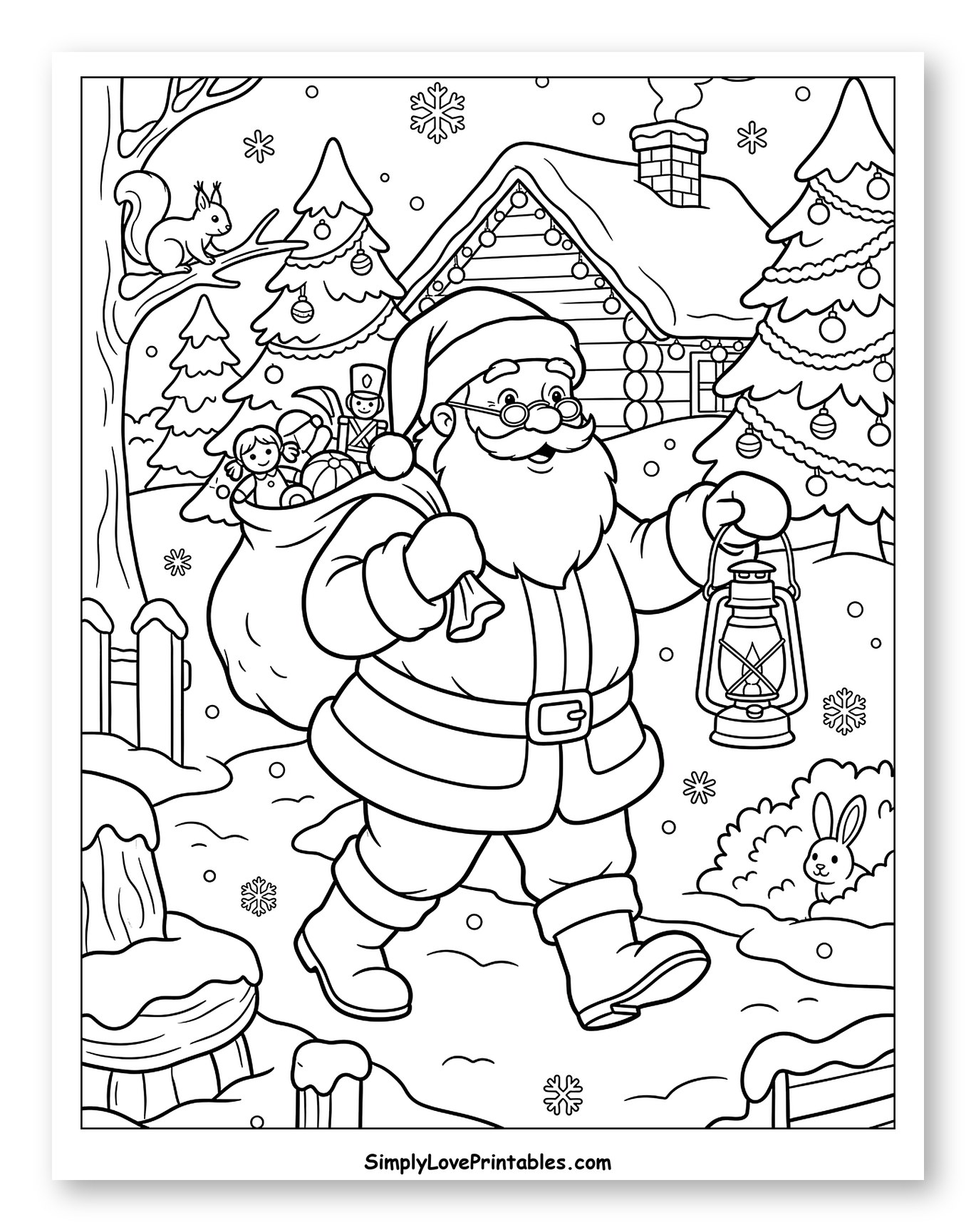 Santa Claus Delivering Gifts with a Lantern to Color for Kids