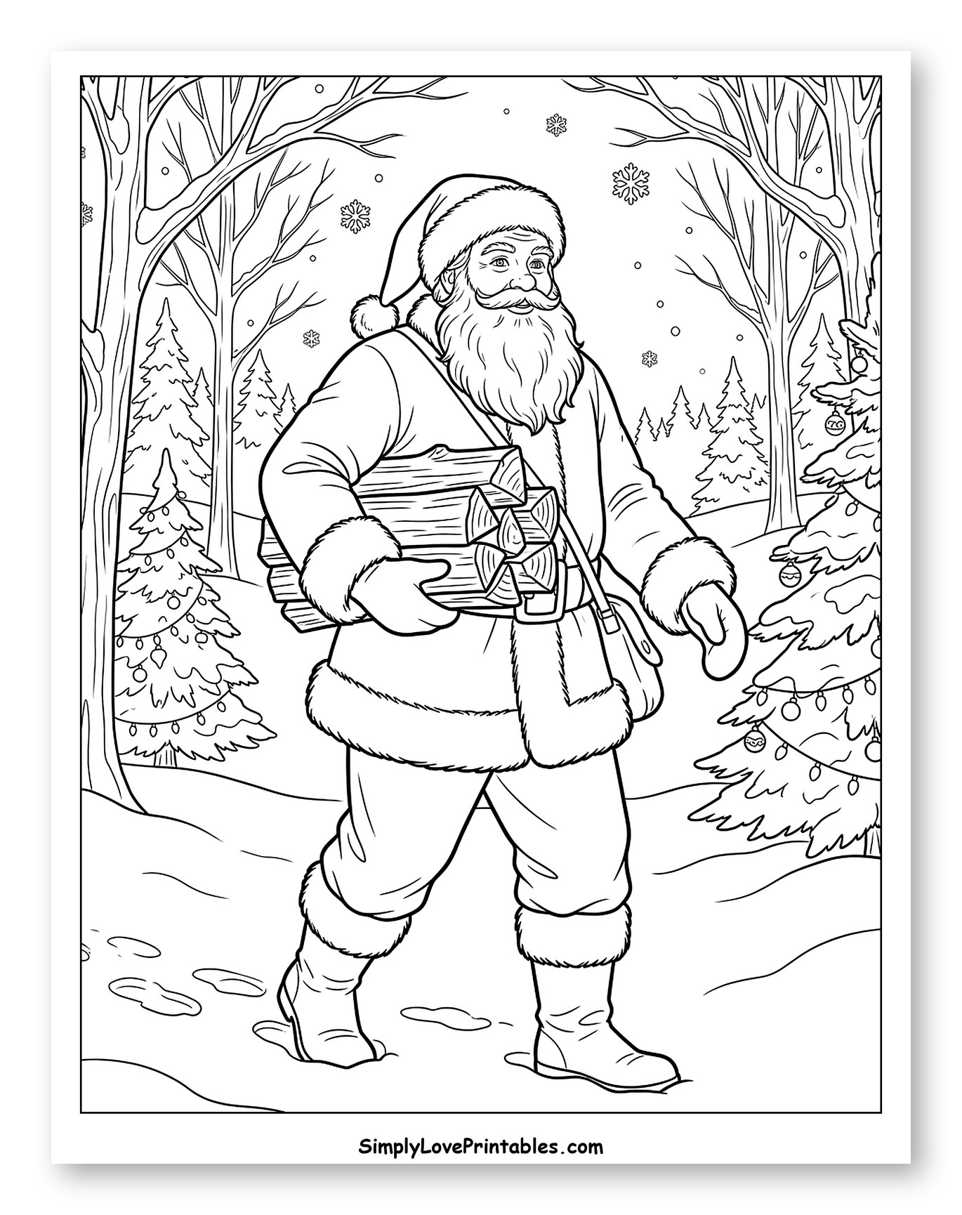 Santa Claus Gathering Firewood in the Snow