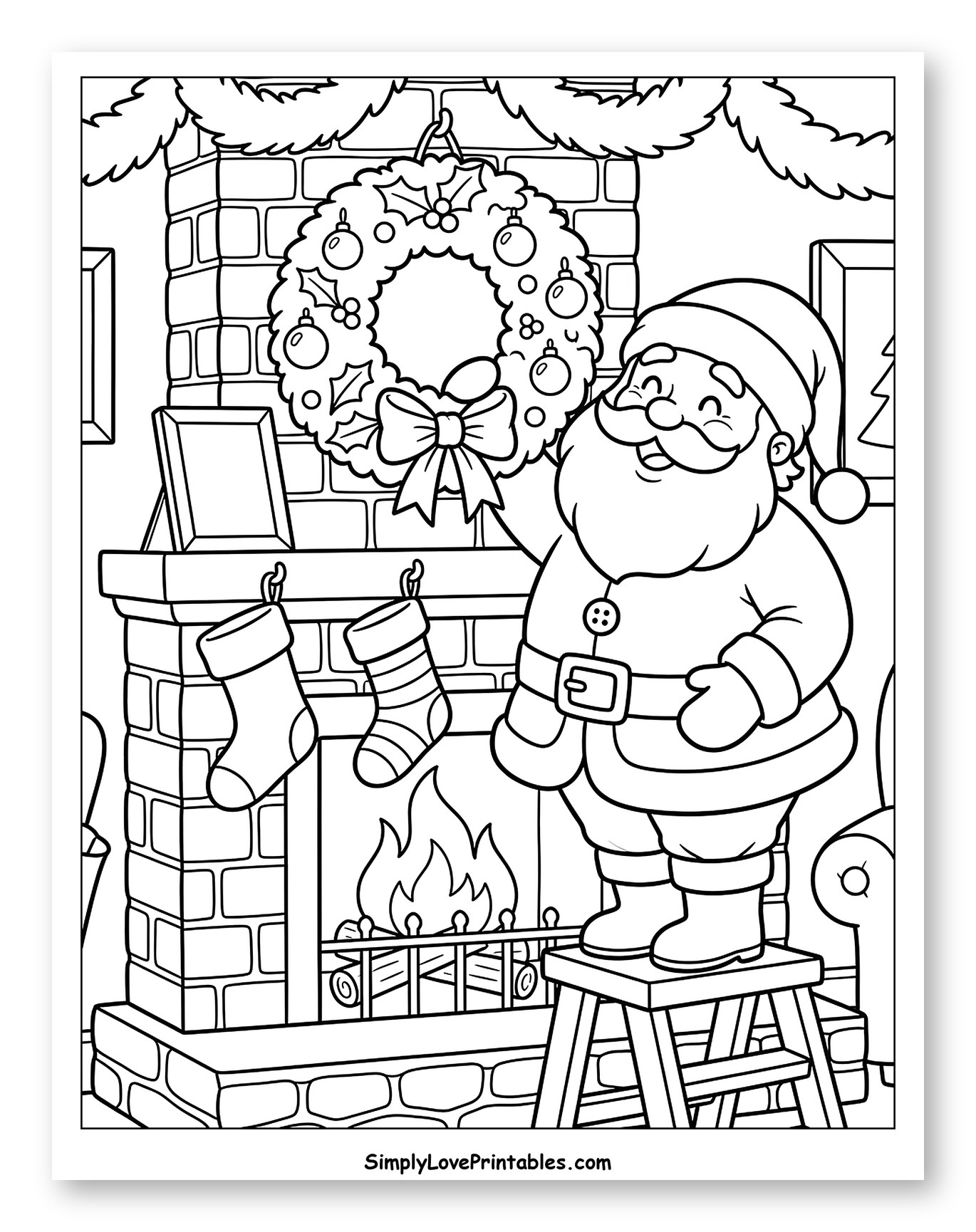 Santa Claus Hanging a Christmas Wreath