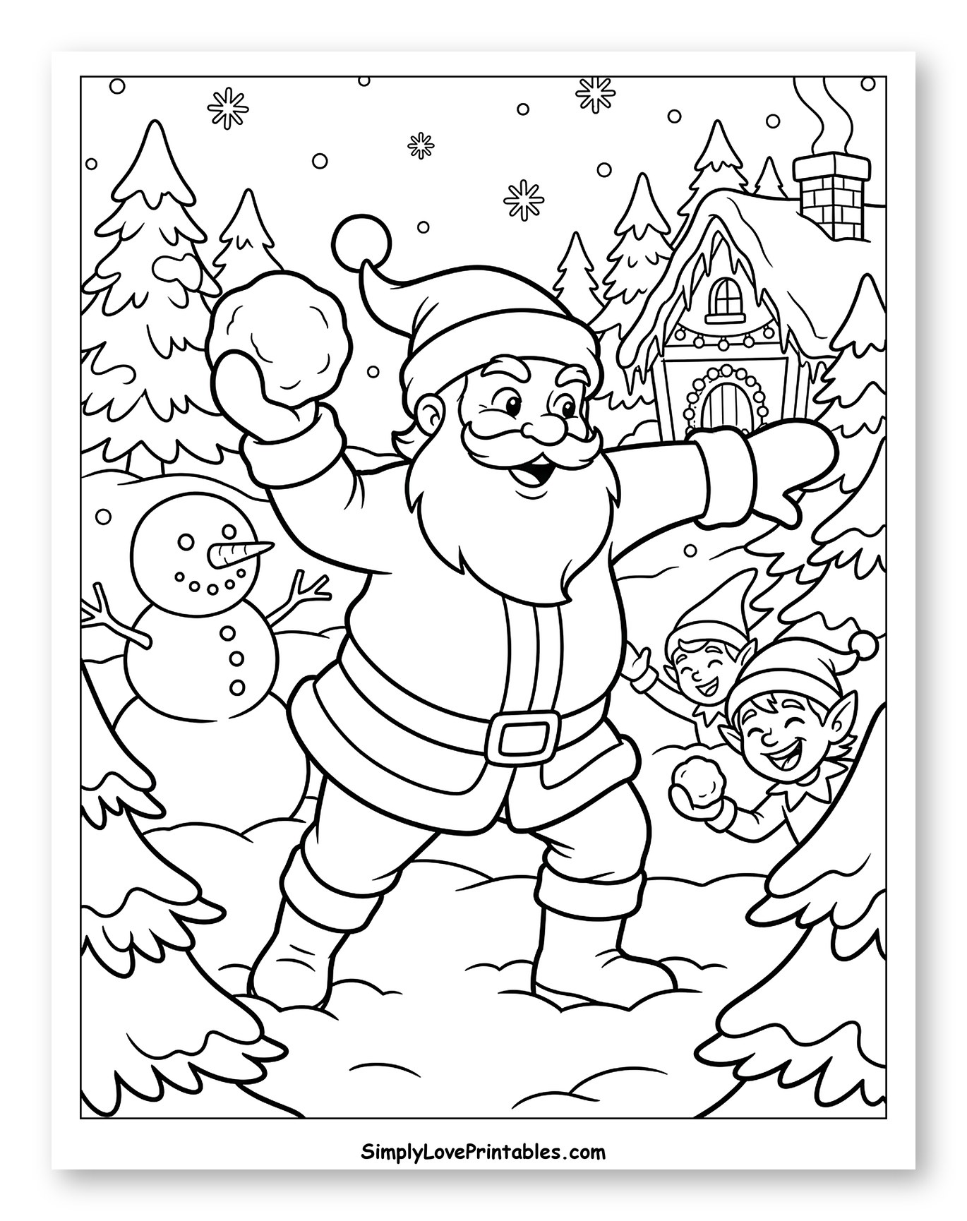 Santa Claus Having a Snowball Fight with Elves