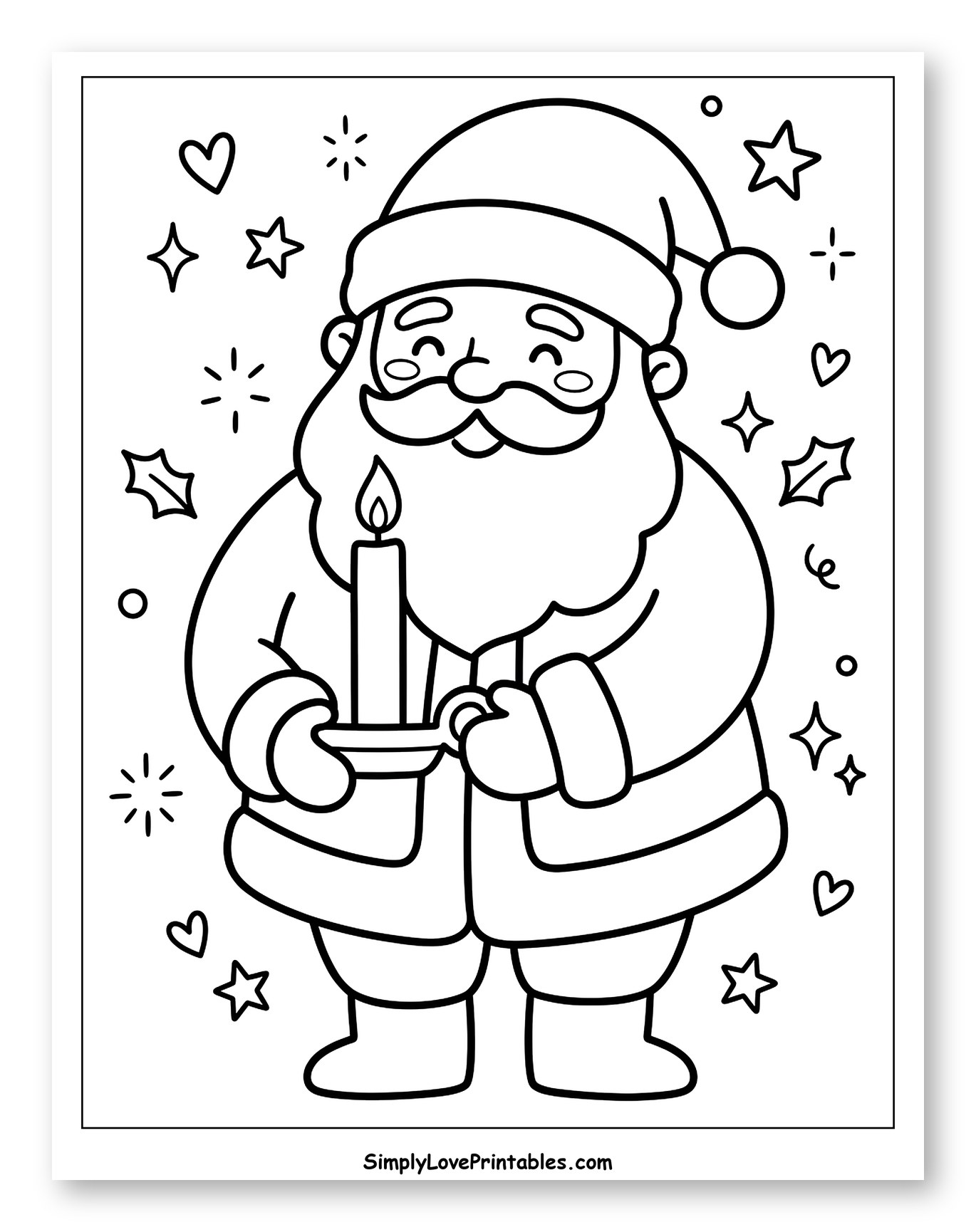 Santa Claus Holding a Cozy Christmas Candle to Color for Adults