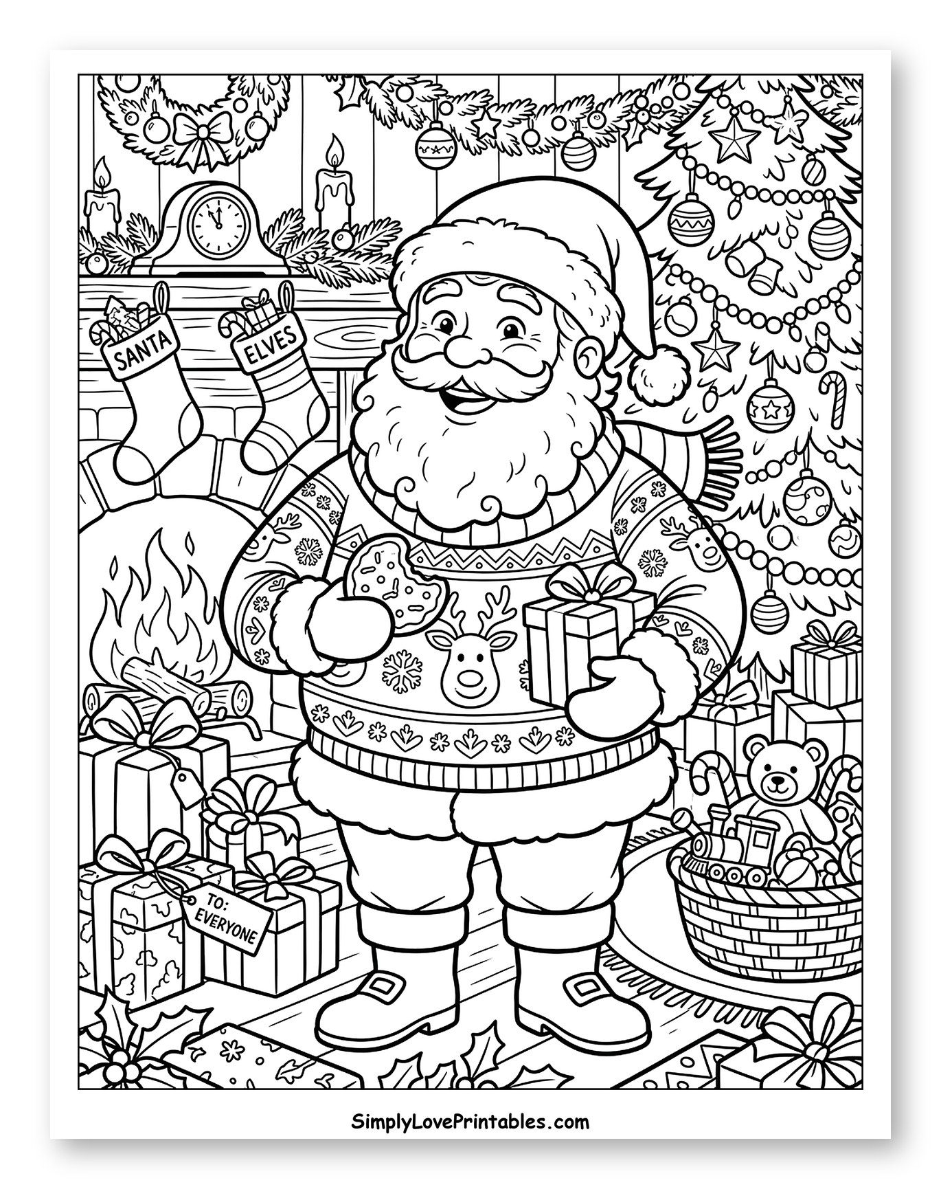 Santa Claus in Festive Sweater with Presents