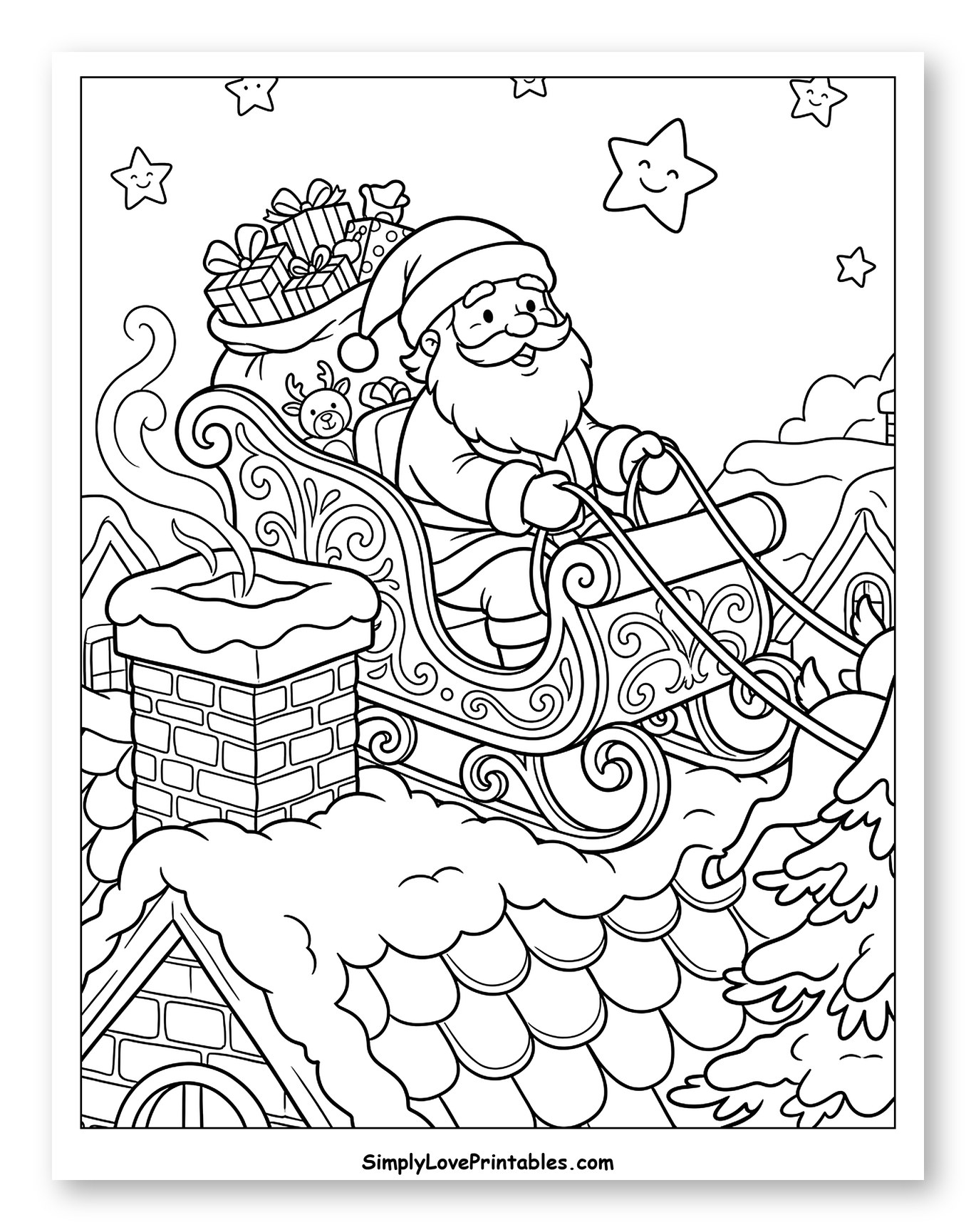 Santa Claus in His Sleigh Above the Rooftops