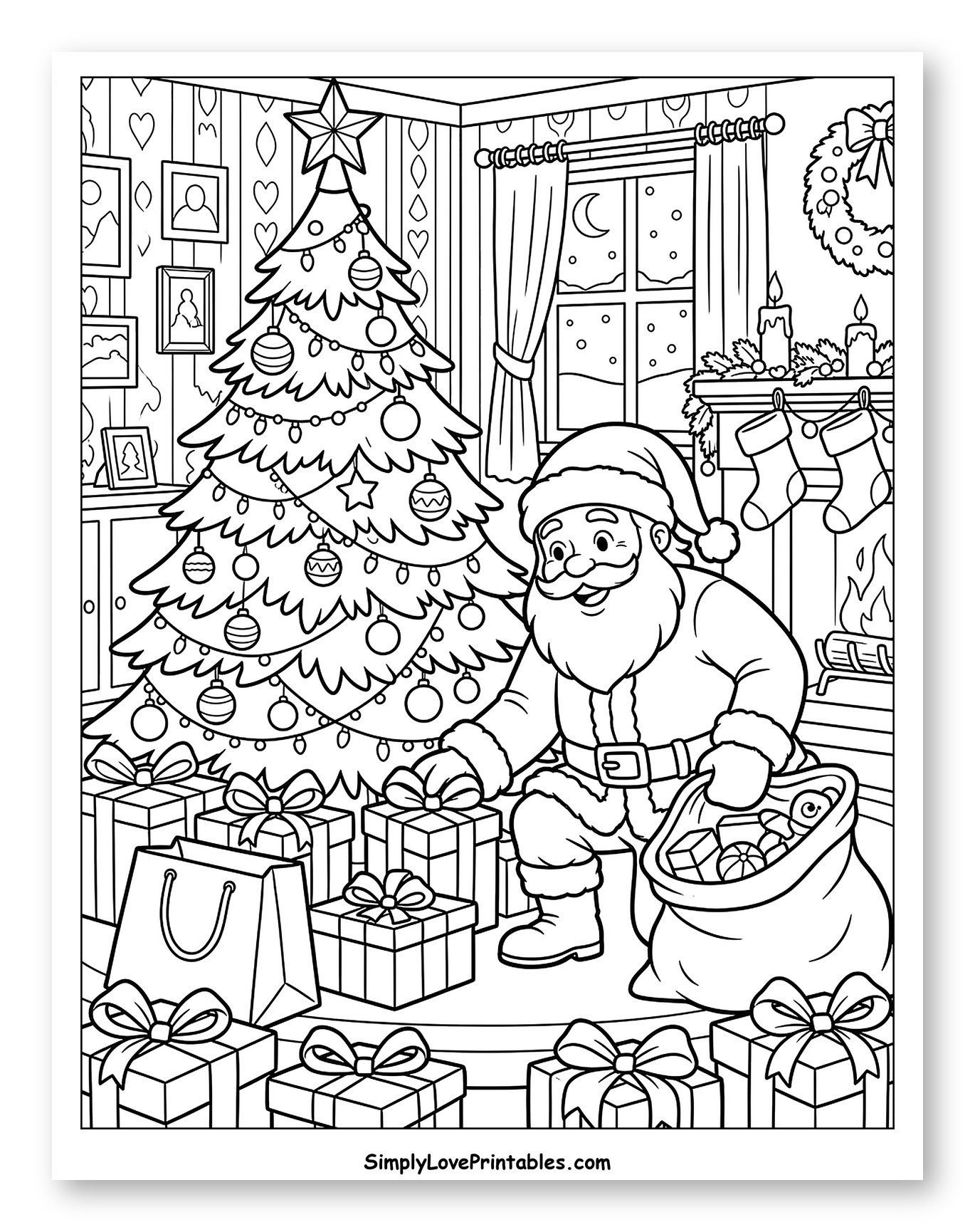 Santa Claus Placing Presents Under the Christmas Tree