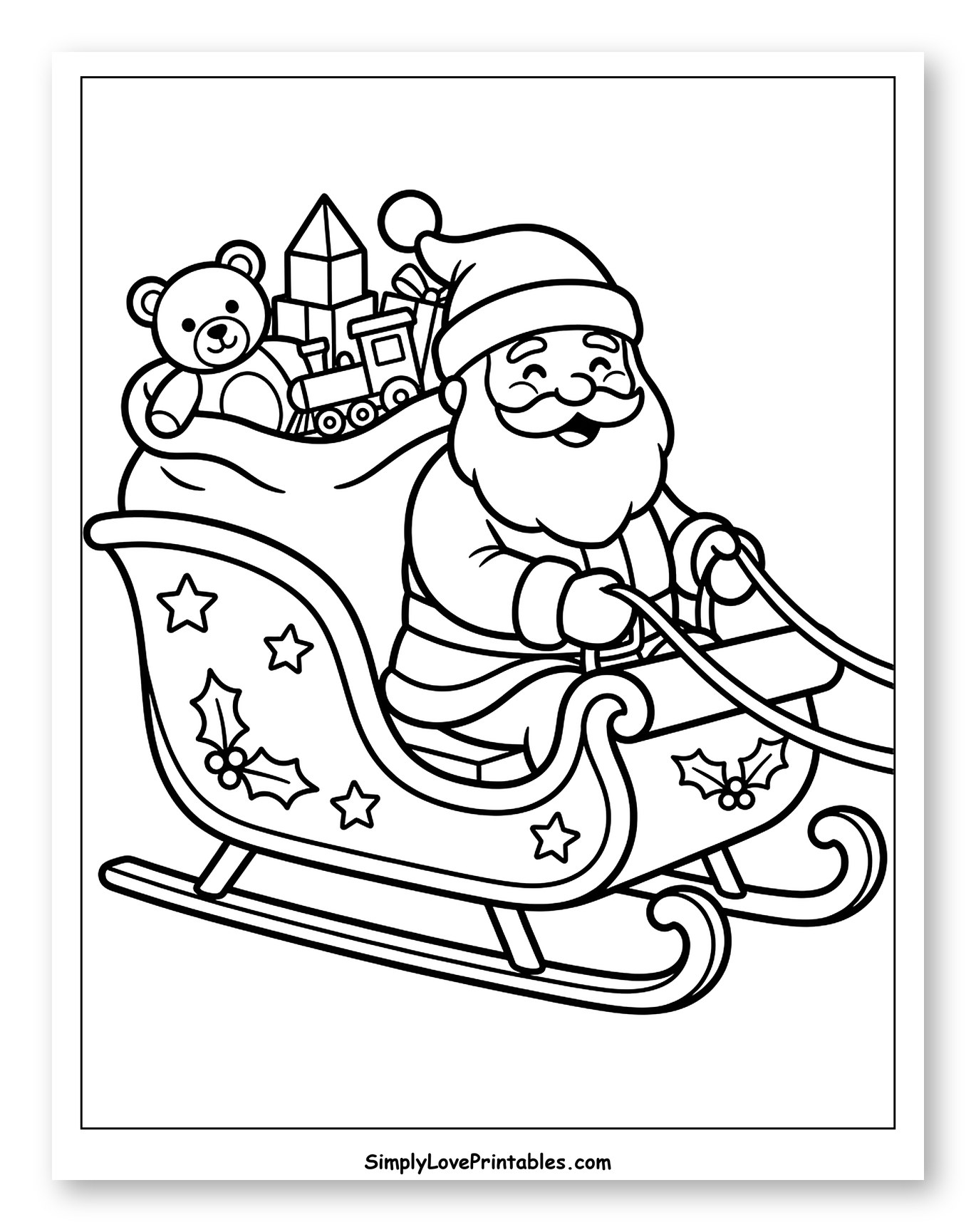 Santa Claus Riding His Sleigh Packed with Toys