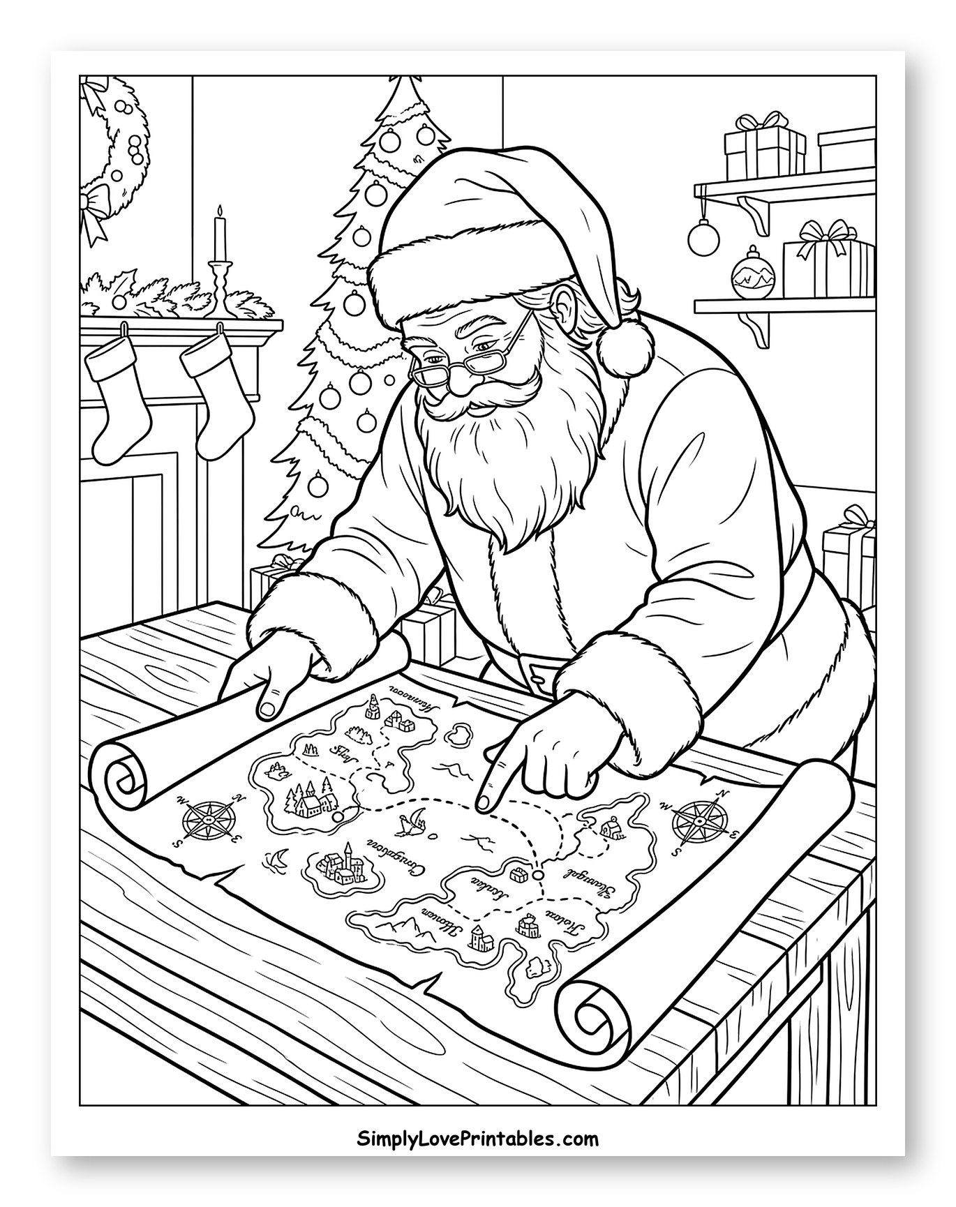 Santa Claus Studying a Holiday Route Map