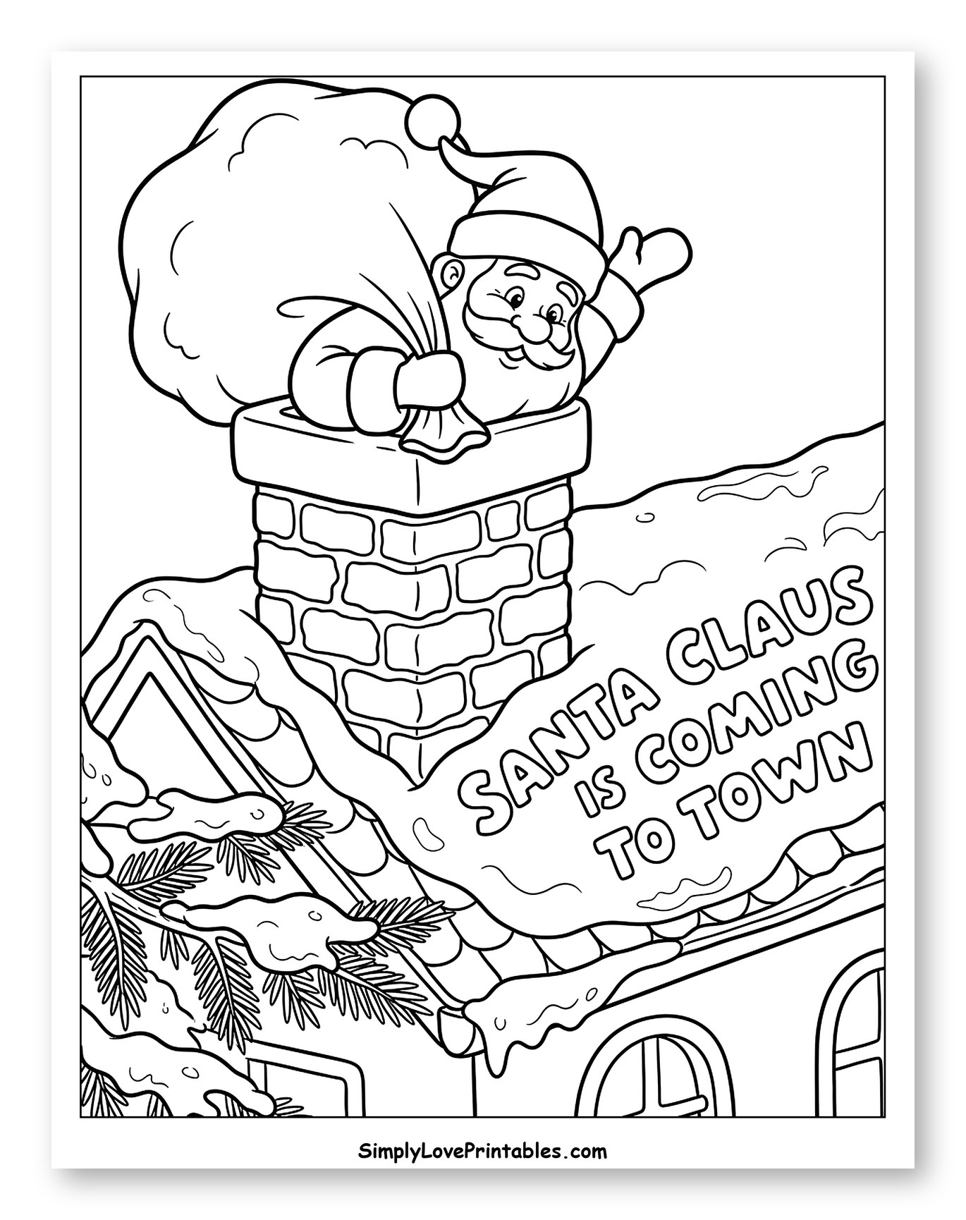Santa Claus Waving From a Snowy Chimney