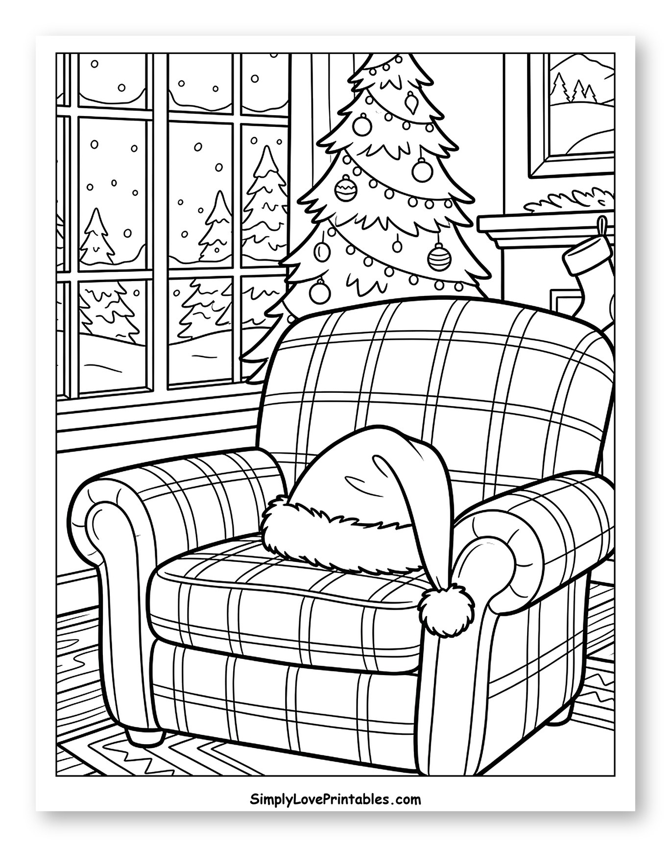 Santa Hat Resting on a Cozy Plaid Armchair