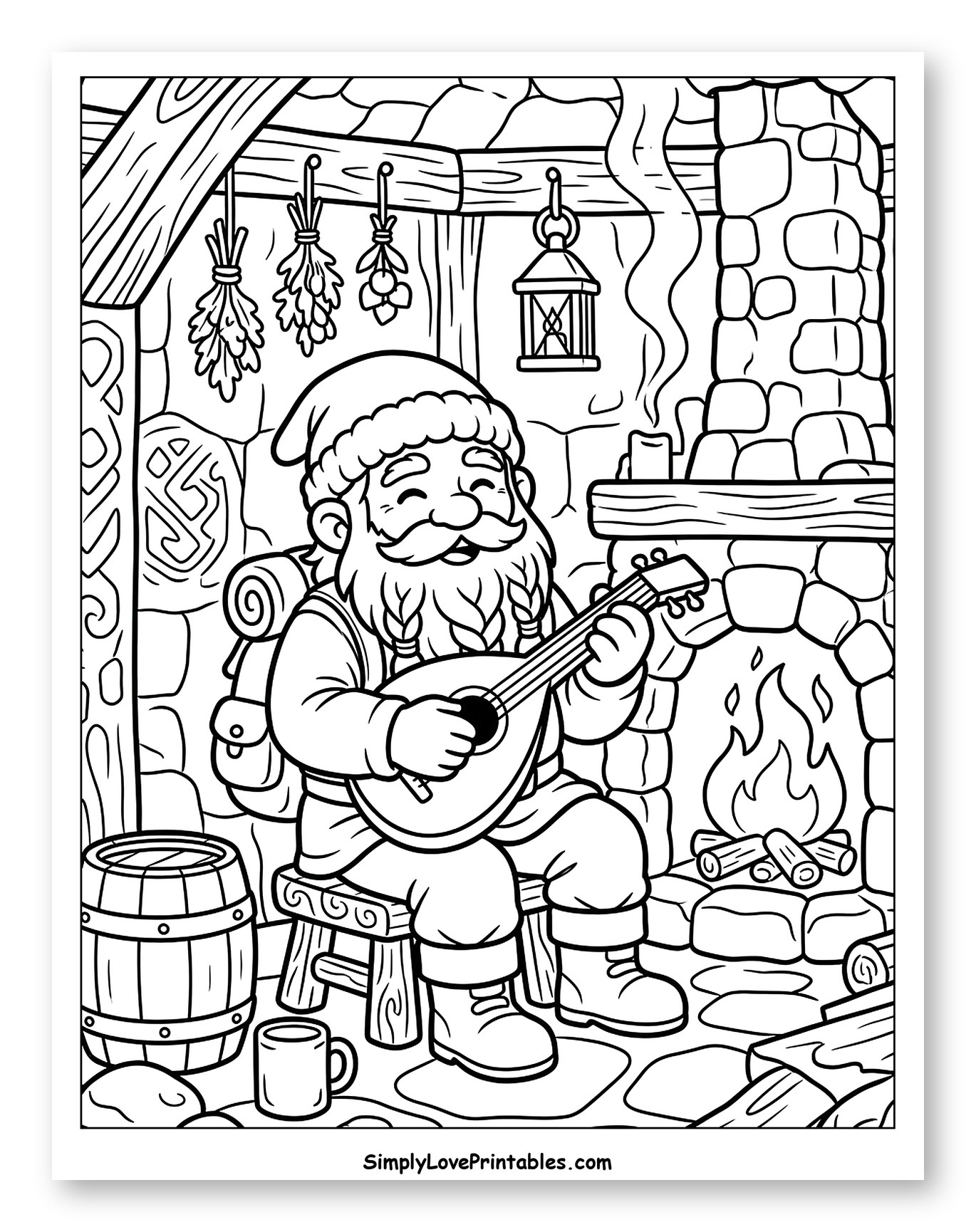 Santa Playing Mandolin in Cozy Cabin