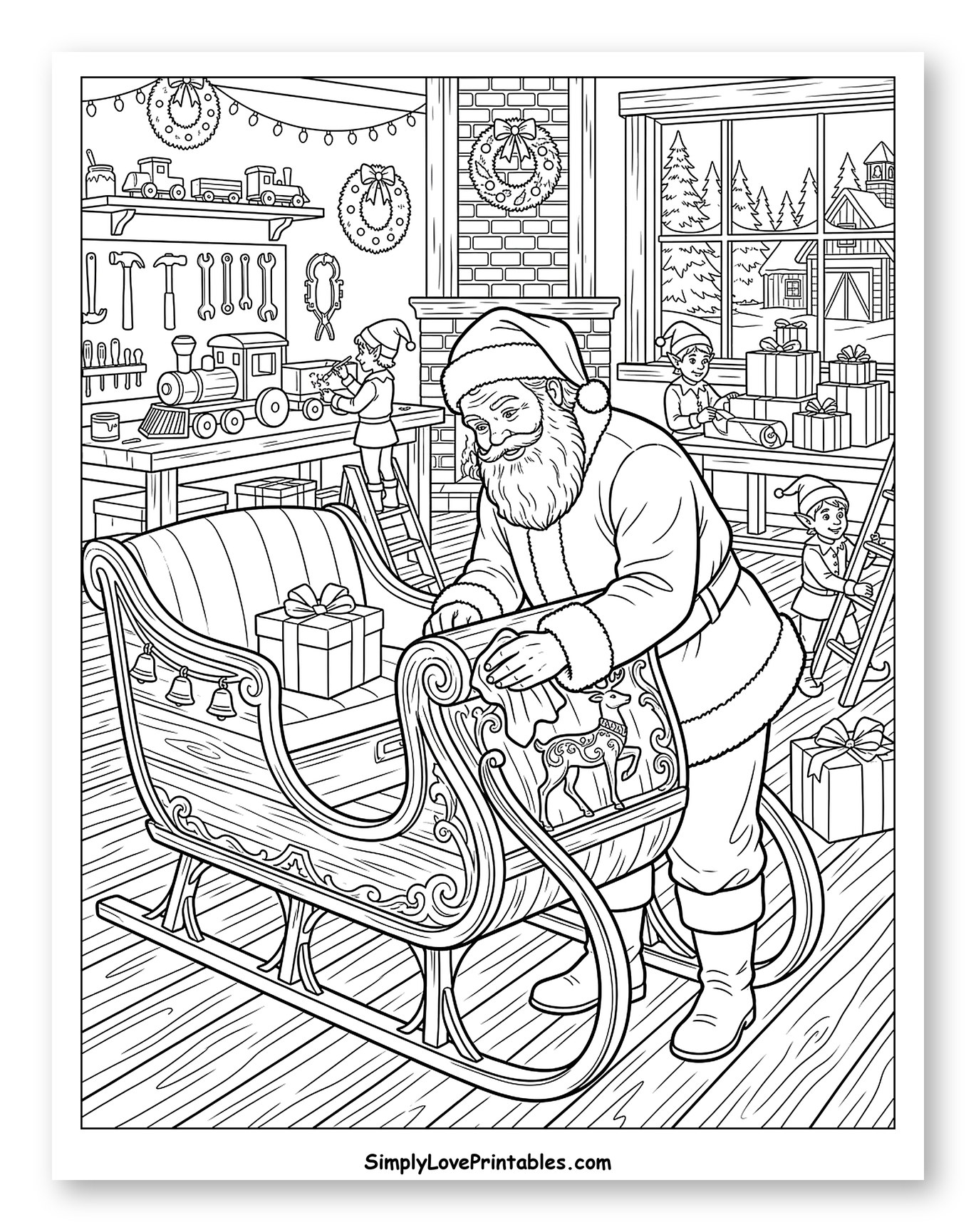 Santa Polishing His Sleigh in the Workshop